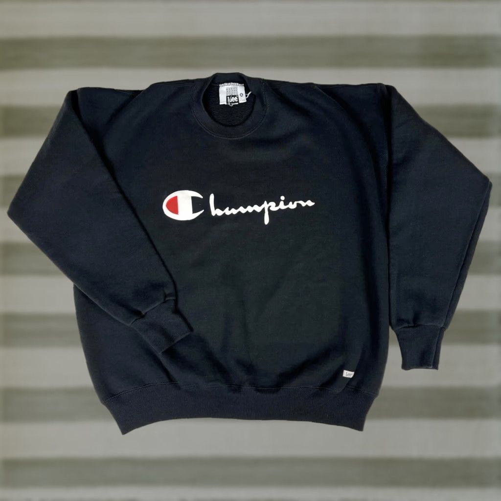 Lee Lee x Champion Men's Vintage Crewneck Sweatshirt XL Black Heavyweight Made in USA 90s Cotton Blend Logo (Pre-owned) Size US XL / EU 56 / 4 - 1 Thumbnail
