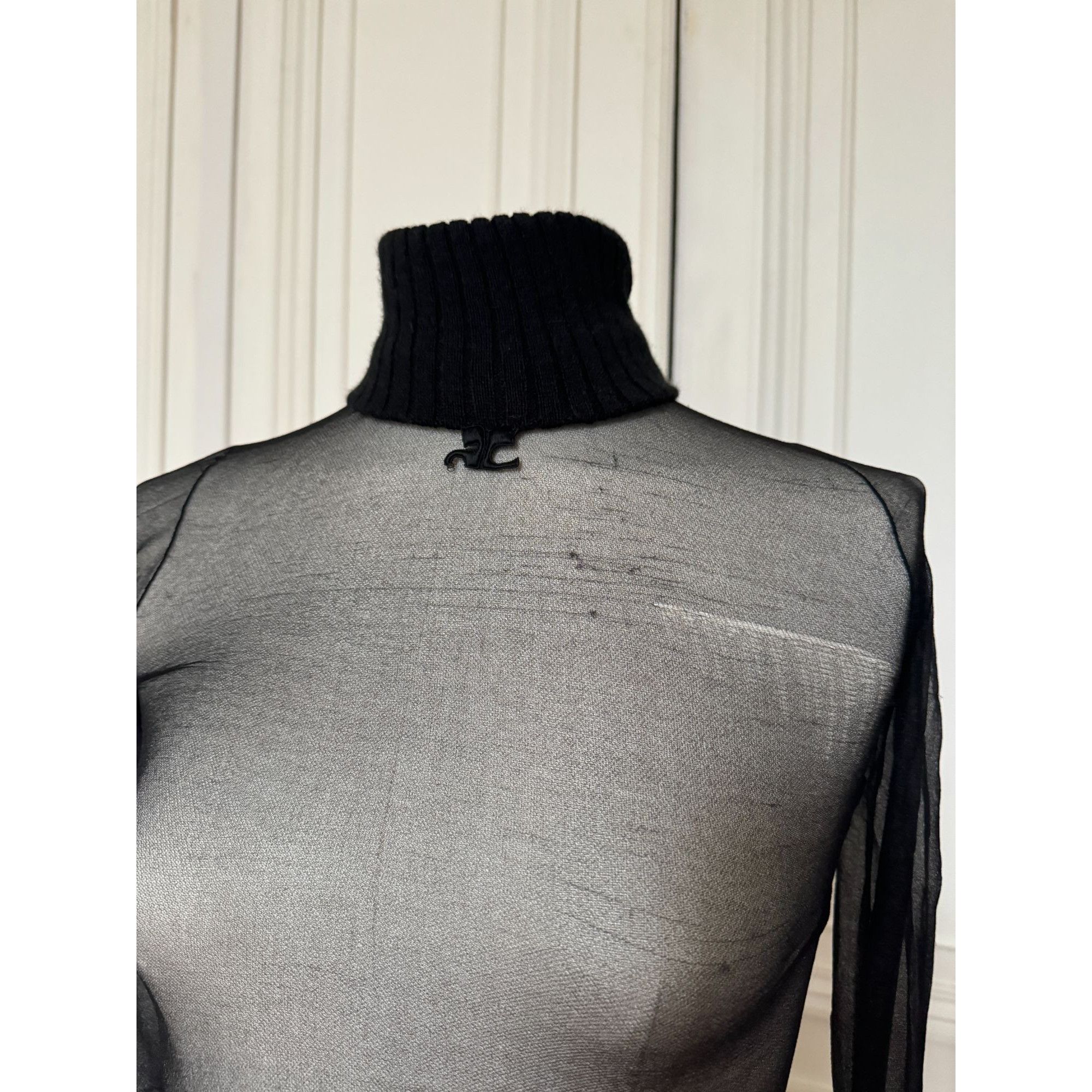 Courreges 1970s Black Nylon Sheer Top Size XS / US 0-2 / IT 36-38 - 2 Thumbnail