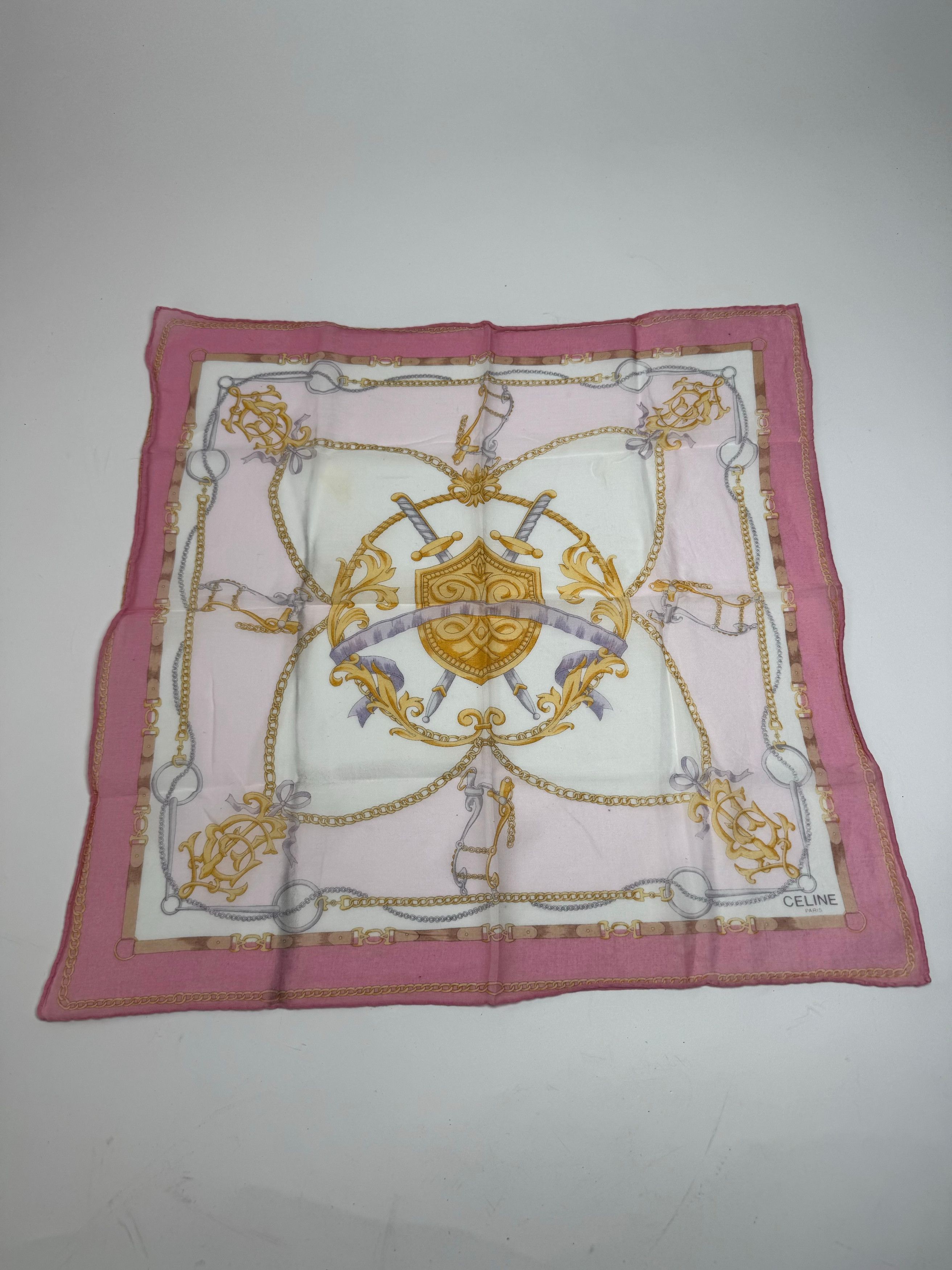 Other Vintage Celine Sword And Chield Scarf White Pink Size ONE SIZE - 1 Thumbnail