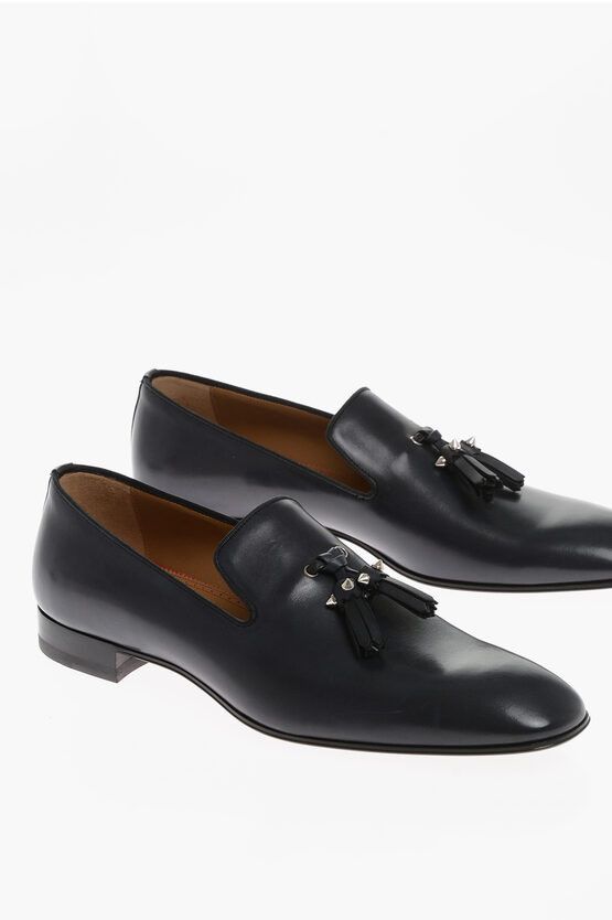 image of Christian Louboutin Solid Color Leather Dandelion Kiltie Loafers in Blue, Men's (Size 11)