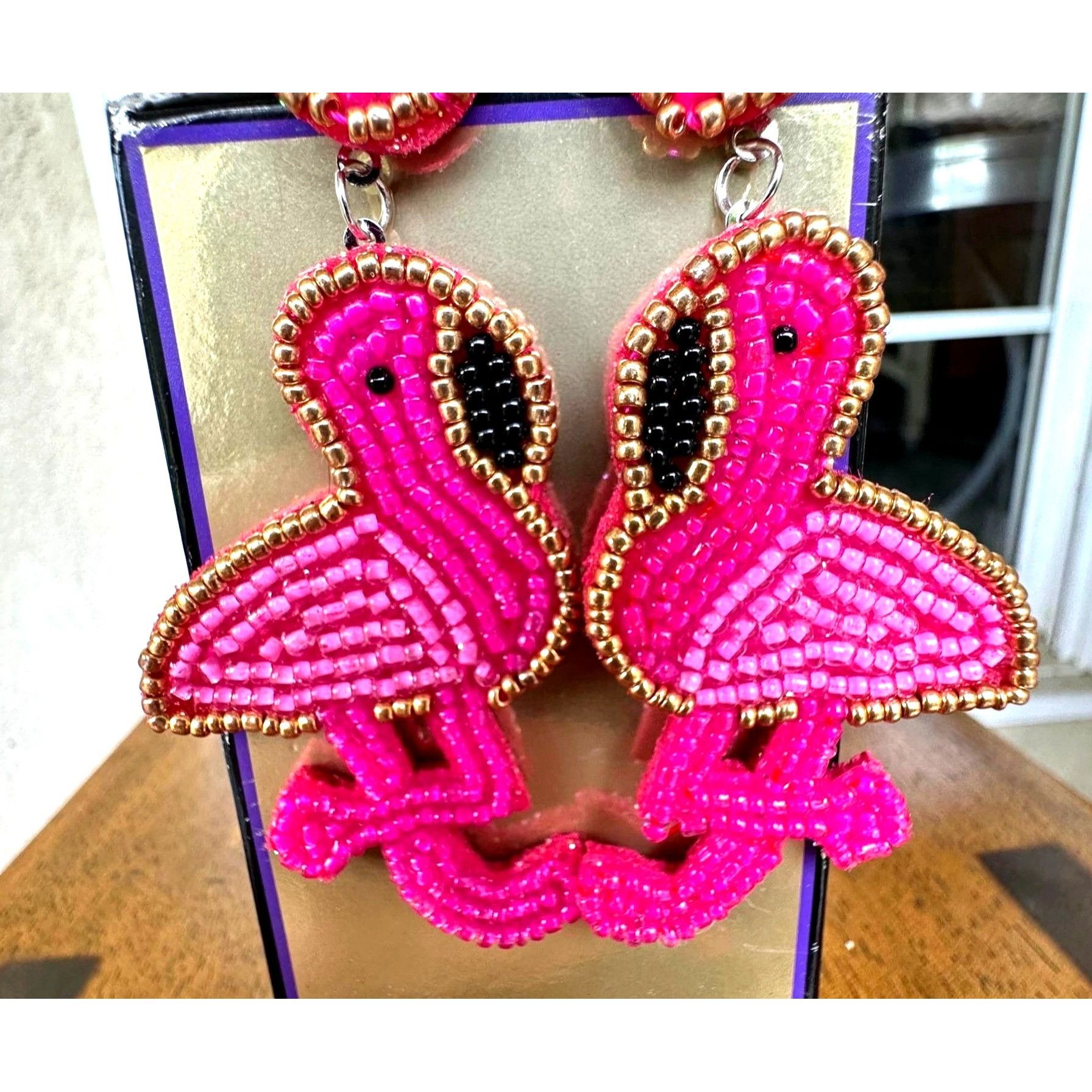 Handmade Flamingo Earrings Beaded Dangle Posts New Pink Statement Jew Size ONE SIZE - 9 Thumbnail