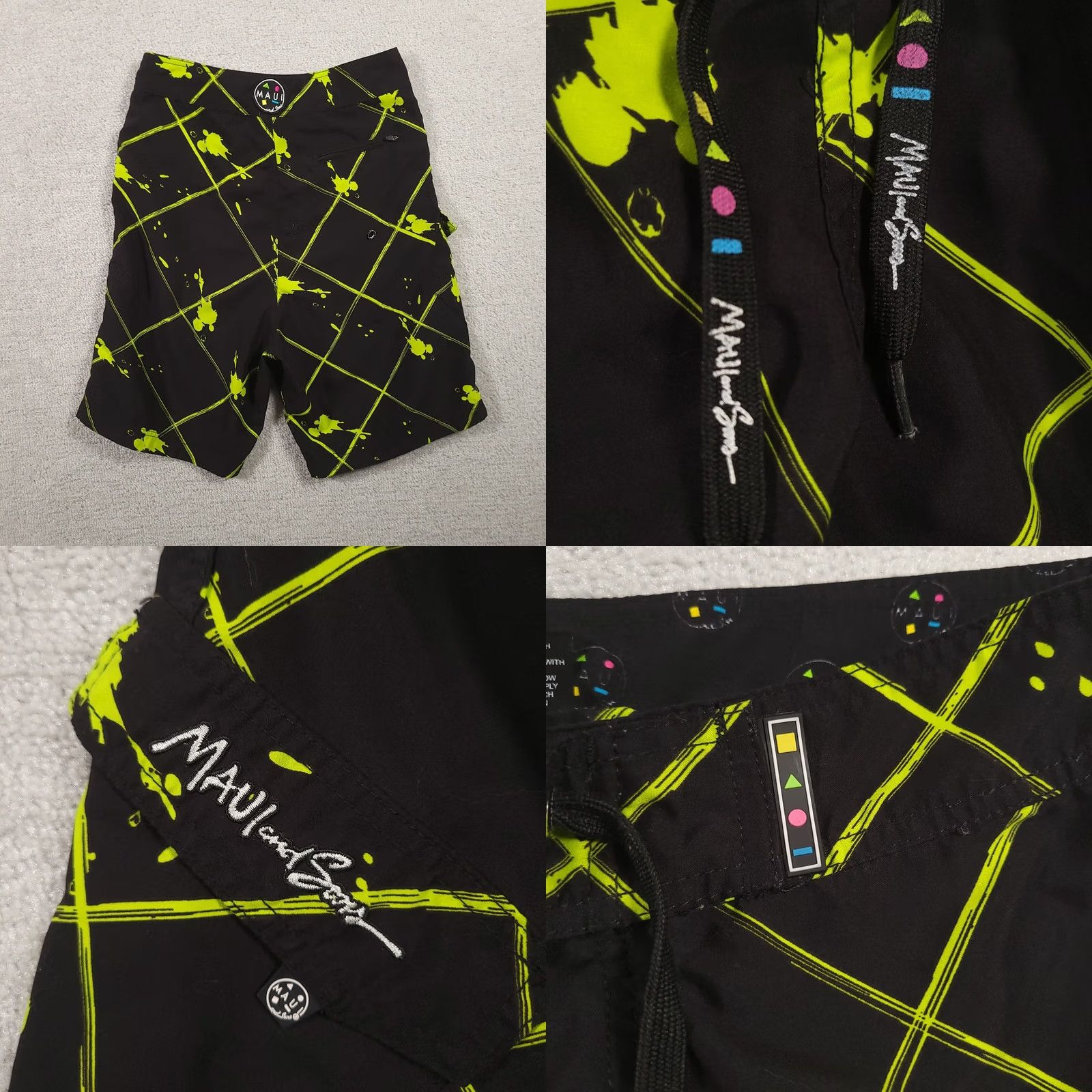 Swims Maui and Sons Board Shorts Size 28 Swim Beach Black Green Mens Bottom Shorts Quick Dry Lightweight Polyester Size US 28 / EU 44 - 8 Thumbnail