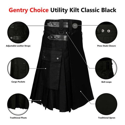 Handmade × Other Cotton Utility Kilt Black with Adjustable Leather Straps Size US 34 / EU 50 - 7 Thumbnail