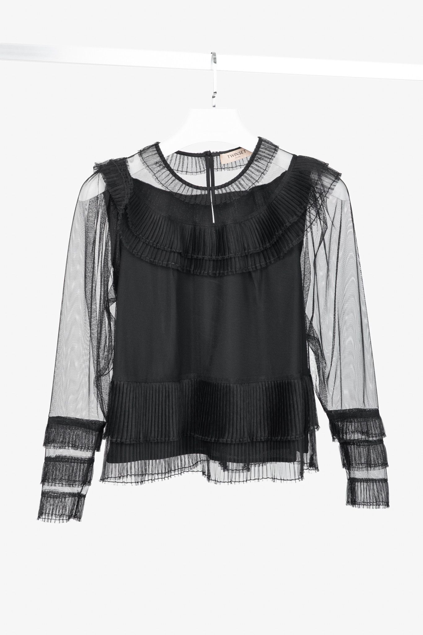 TWINSET Twinset Black Pleated Flounce Tulle Blouse Size S / US 4 / IT 40 - 1 Thumbnail