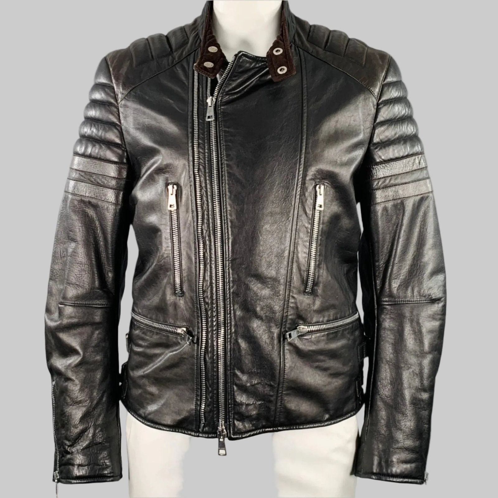 Gucci GUCCI Size 44 Black Brown Quilted Leather Motorcycle Jacket Size US L / EU 52-54 / 3 - 1 Thumbnail