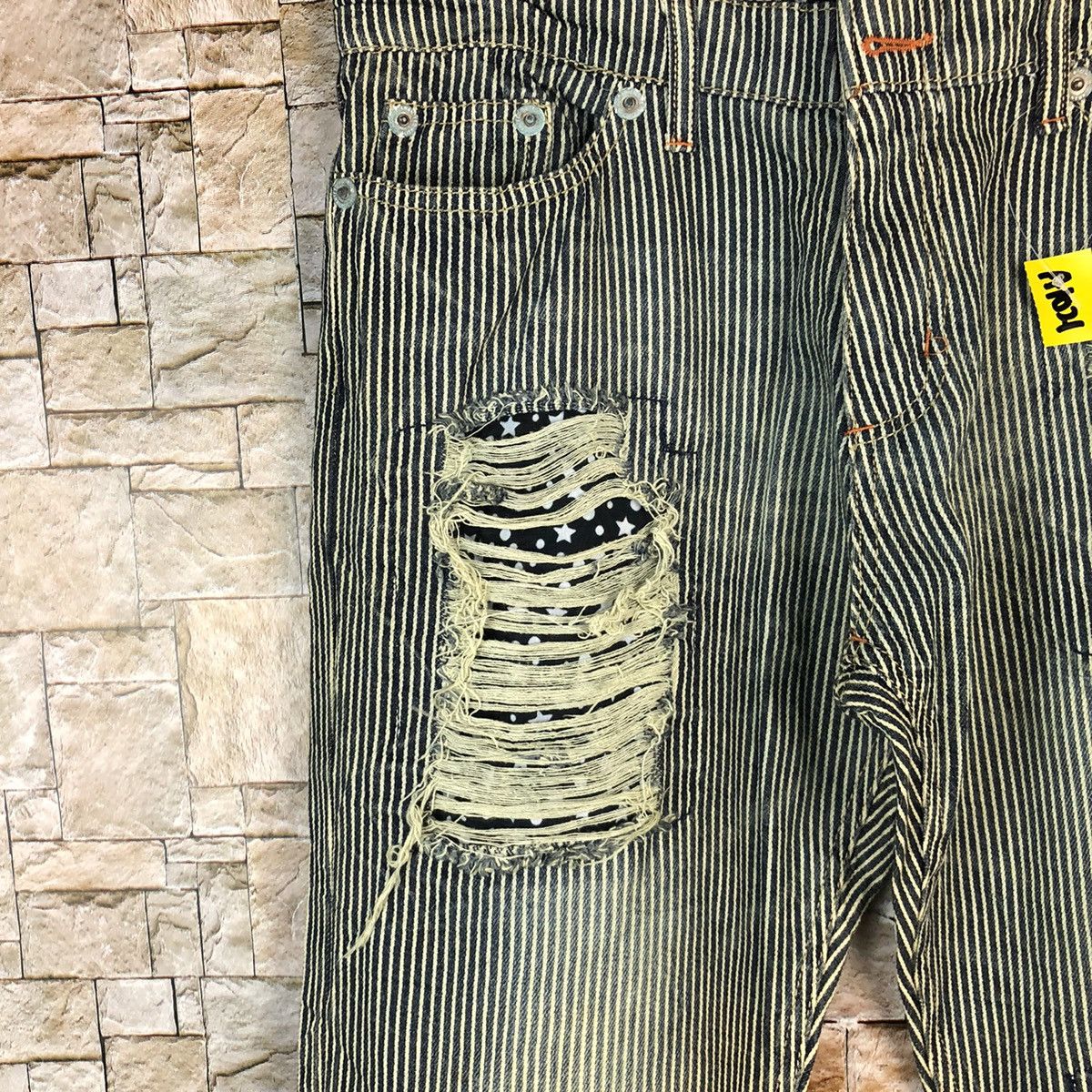 Japanese Brand Japan double waist Stripe Distressed cargo Pants #A1021 Size US 29 - 9 Thumbnail