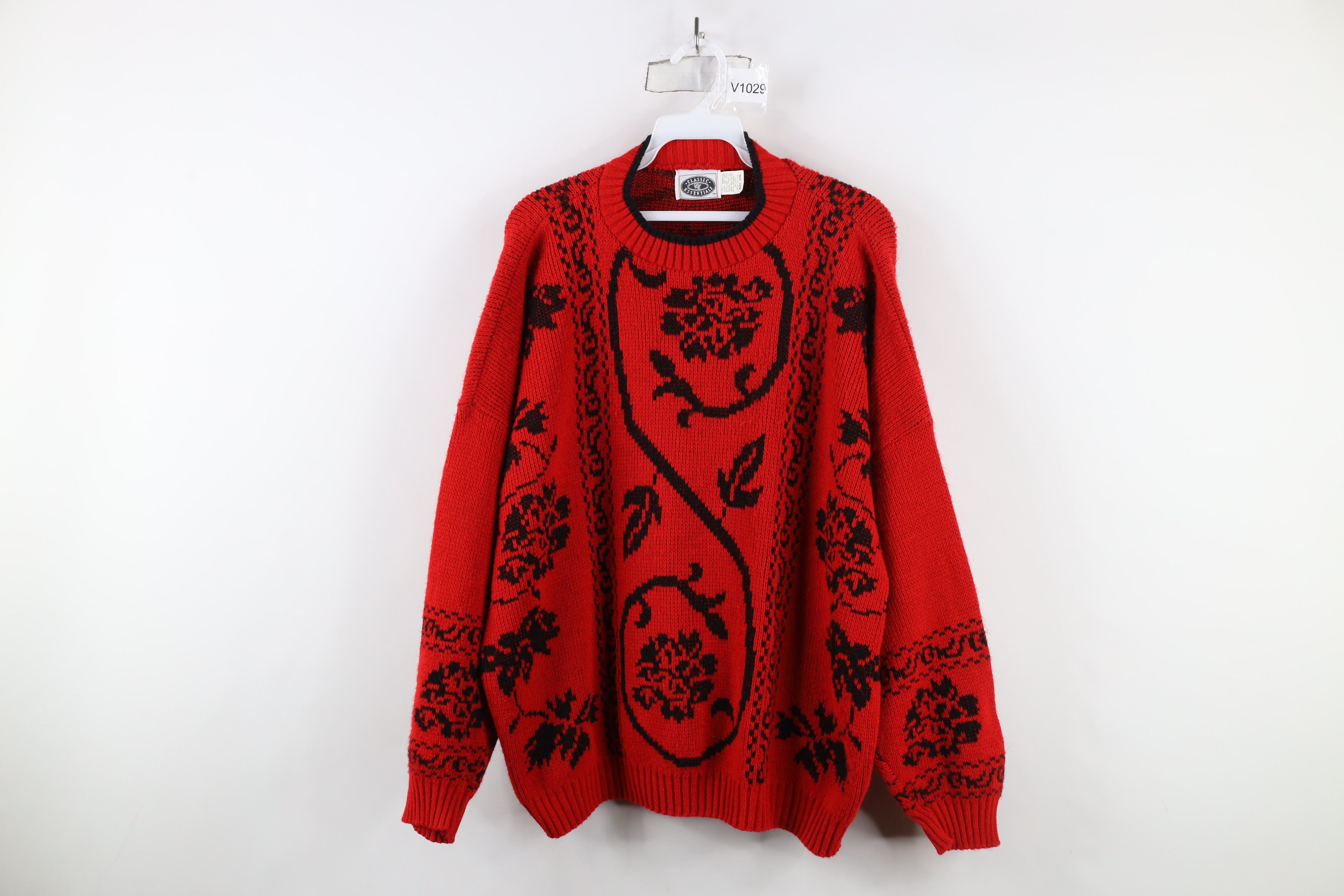 Vintage Vintage 90s Streetwear Flower Paisley Knit Sweater Red USA Size 3XL / US 20-22 - 1 Thumbnail