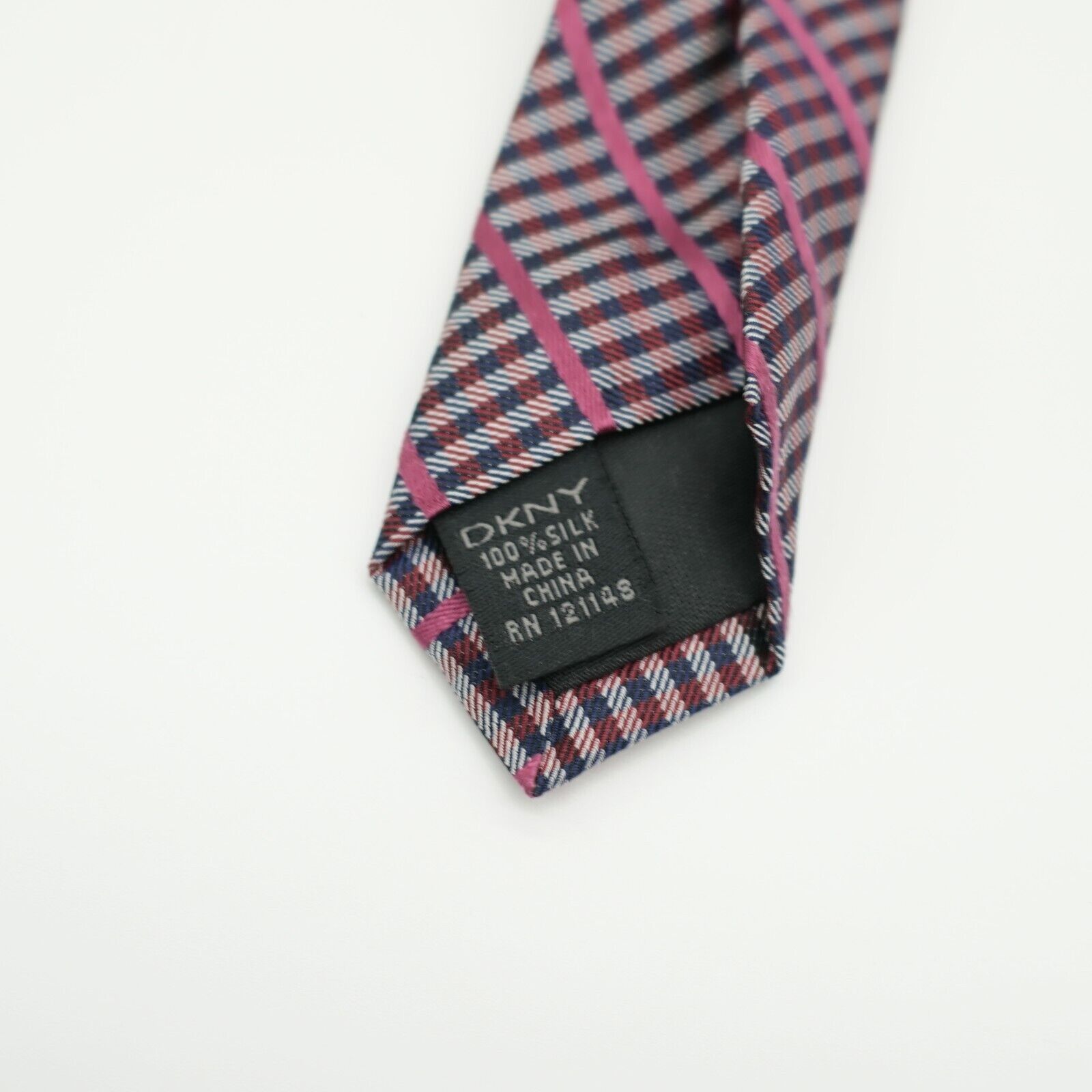 DKNY Dkny Woven Red Blue Plaid W/ Pink Striped Silk Tie Size ONE SIZE - 5 Thumbnail