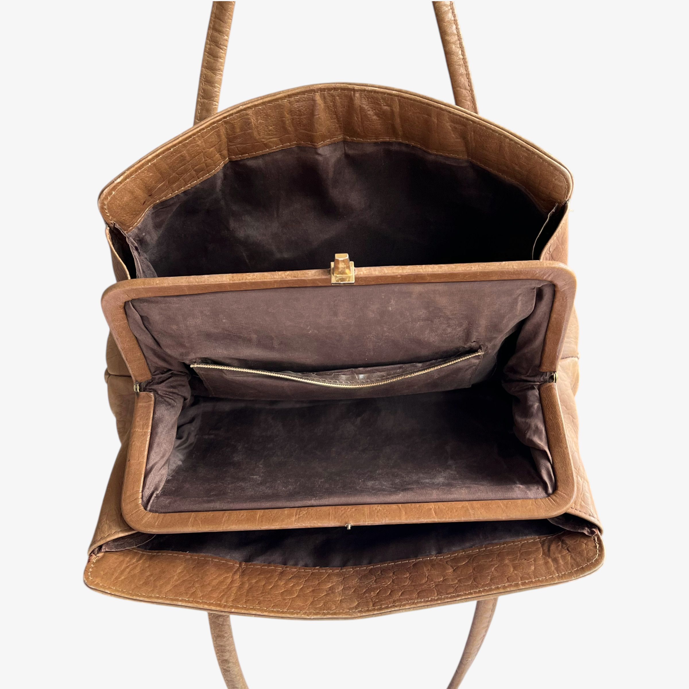 Other Vintage 1950s Crocodile Embossed Brown Leather Shoulder Bag Size ONE SIZE - 2 Thumbnail