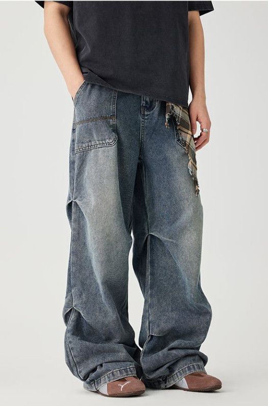 Vintage Men's retro straight-leg wide-leg patchwork jeans Size US 32 / EU 48 - 2 Thumbnail