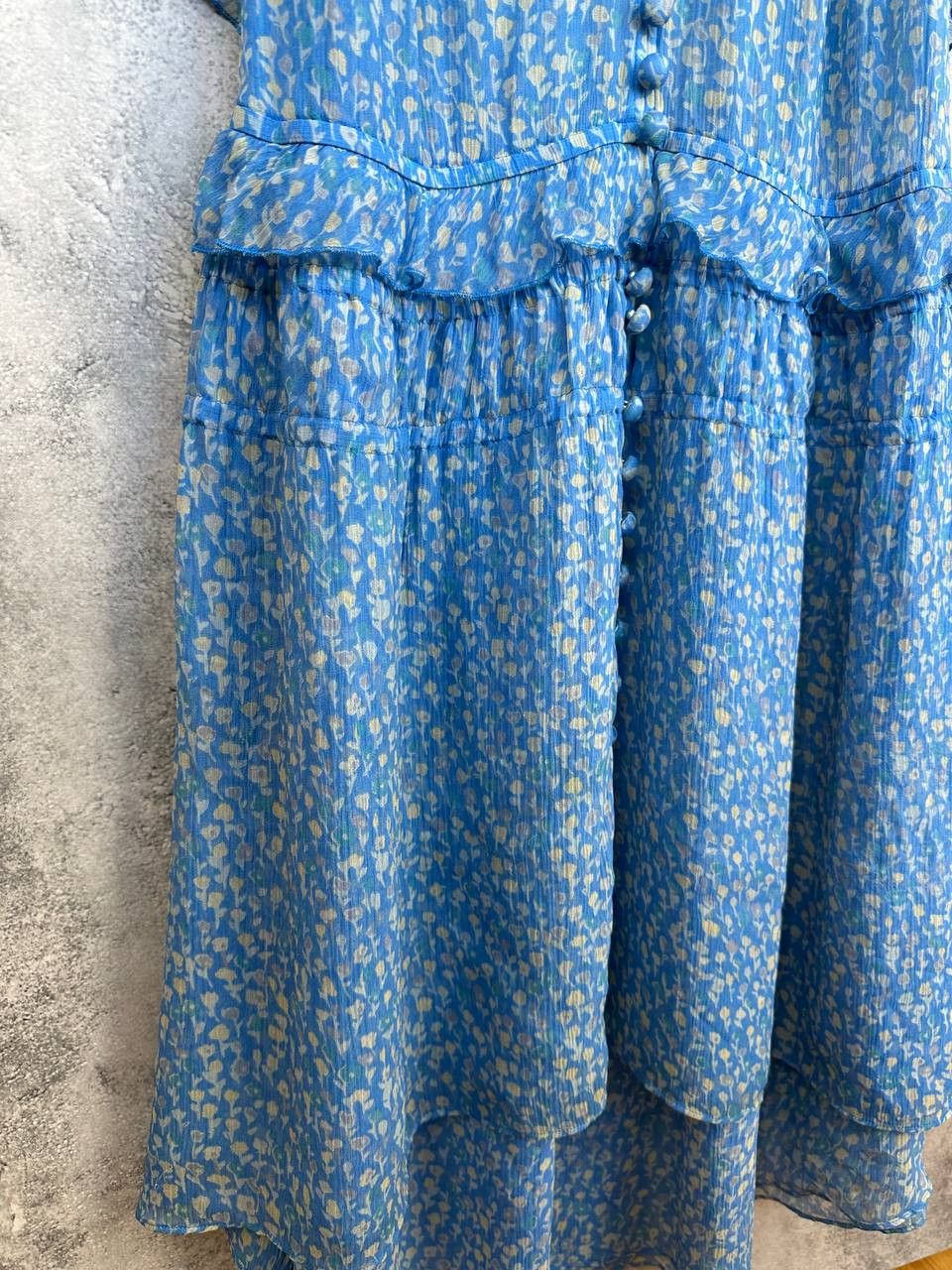 The Kooples THE KOOPLES Blue Lagoon Print Silk Ruffle Muslin Midi Dress Size XS / US 0-2 / IT 36-38 - 7 Thumbnail
