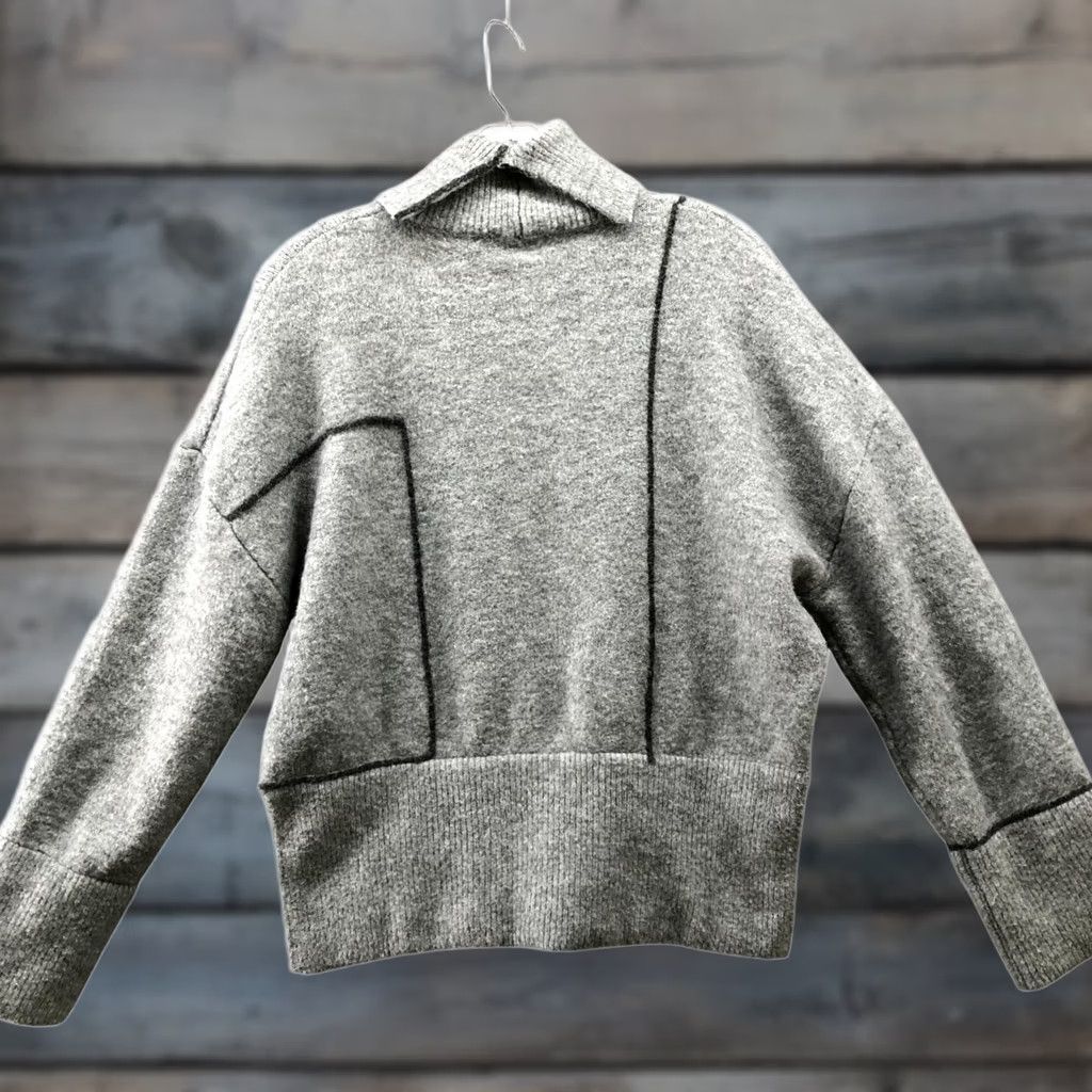 Zara Zara Oversized Turtleneck Sweater Womens S Gray Fuzzy With Wool Boxy Geometric Pullover Knit Wool Blend Size S / US 4 / IT 40 - 1 Thumbnail