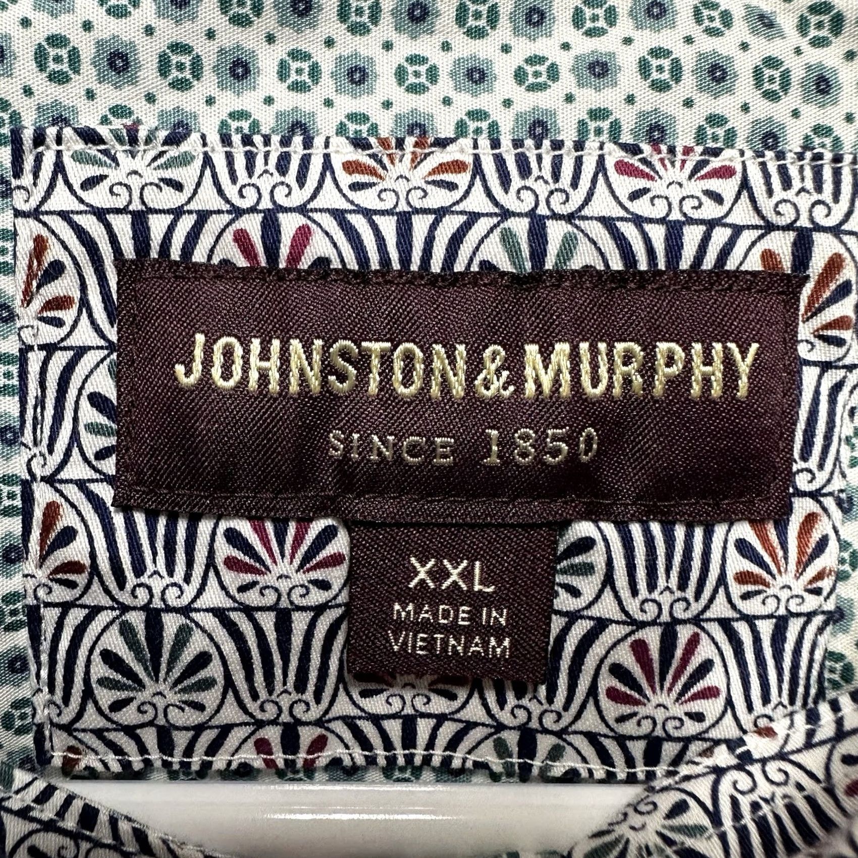 Johnston & Murphy Johnston & Murphy Shirt Men 2XL White Green Geometric Button Up Cotton Long Sleeve Size US XXL / EU 58 / 5 - 4 Thumbnail