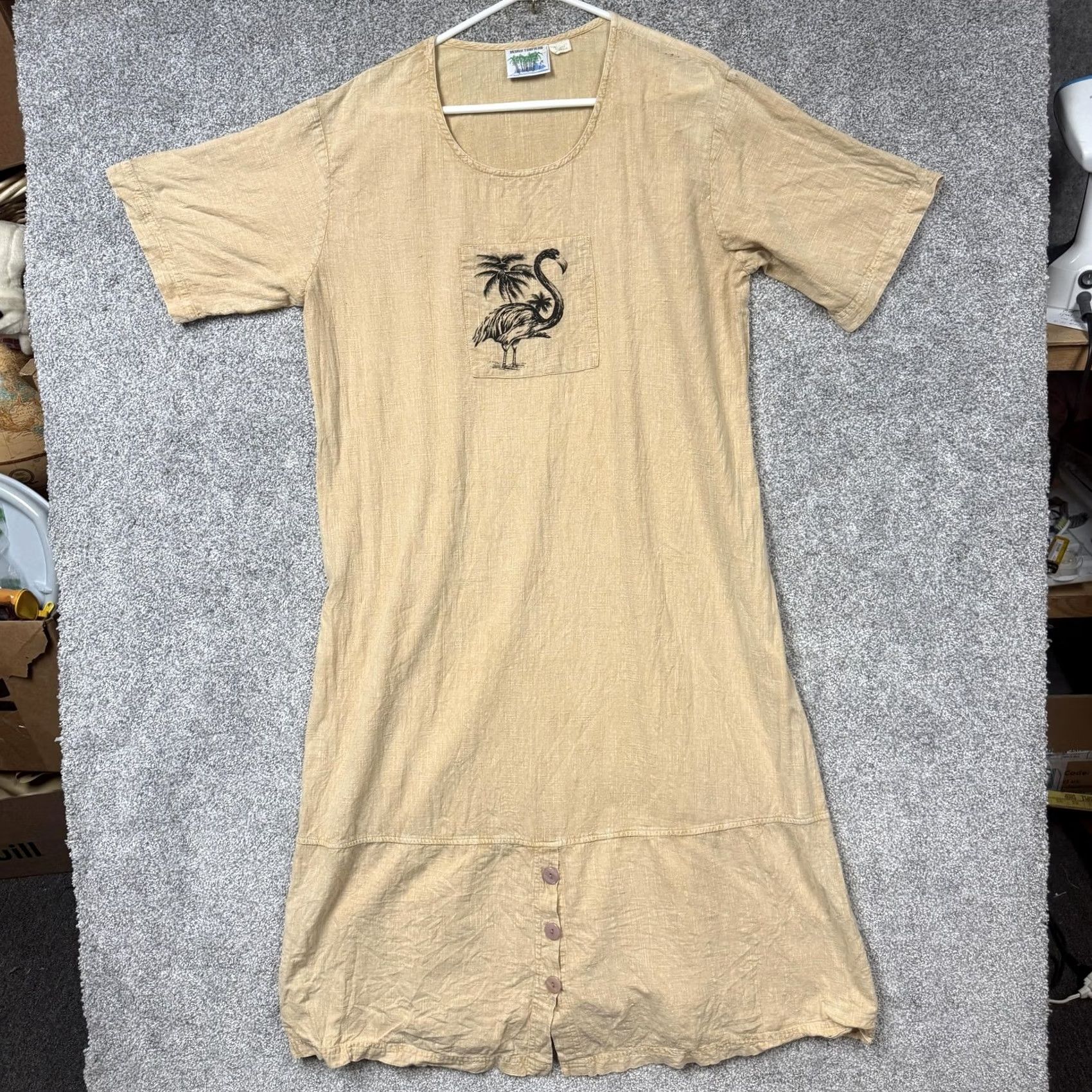 Vintage VINTAGE Design Tropicus T-Shirt Dress Womens 1X Plus Beige Flamingo Pocket Graphic 90s Beach Resort Casual Travel Size XL / US 12-14 / IT 48-50 - 2 Thumbnail