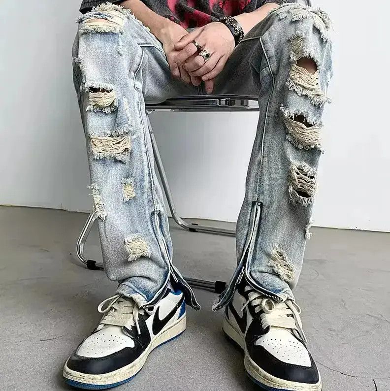 Japanese Brand Straight zipper ripped jeans Size US 30 / EU 46 - 6 Thumbnail