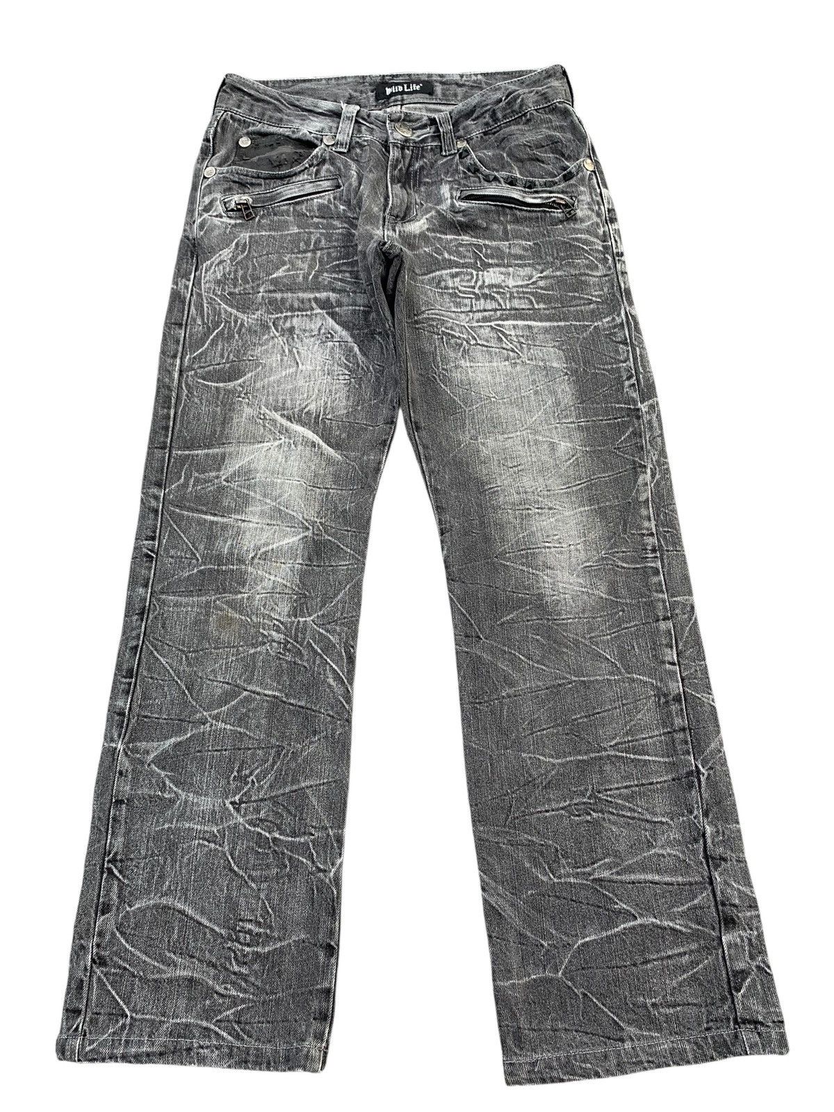 STUDED SKULL BONES WILD LIFE PUNK CLAWNMARK DISTRESSED DENIM