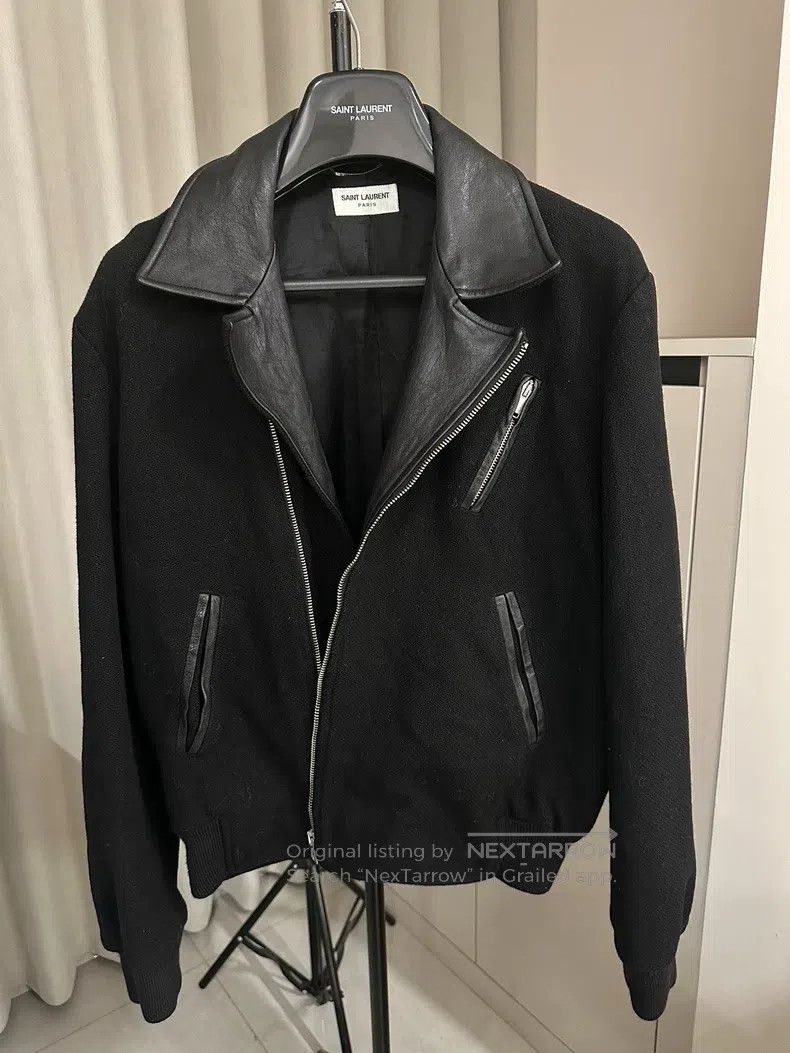 Saint Laurent Paris Saint Laurent Paris Black Wool and Leather Patched Collar Size US M / EU 48-50 / 2 - 1 Thumbnail