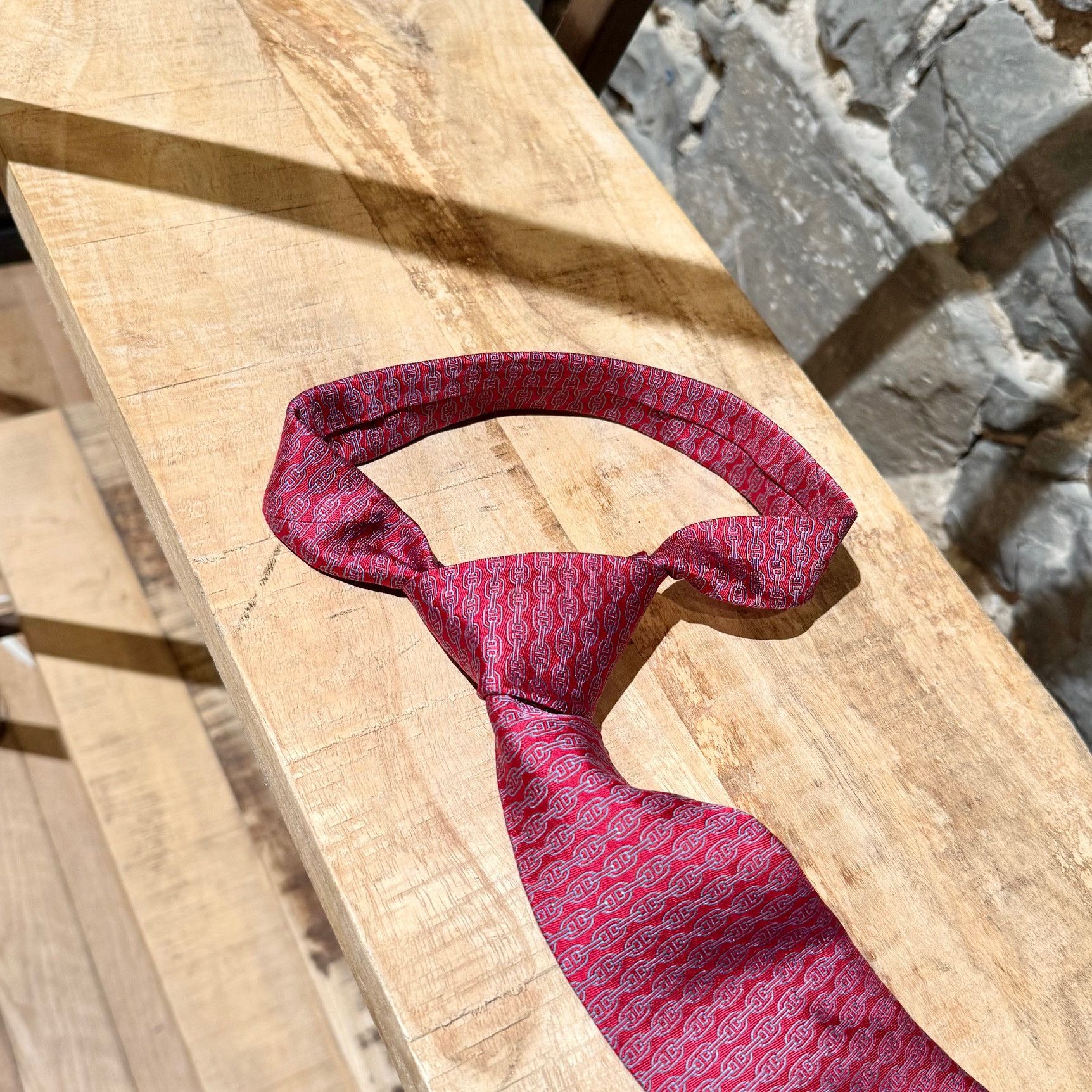 Hermes Hermès Chaine D'Ancre Horizontal Stripe Red Silk Tie Size ONE SIZE - 7 Thumbnail