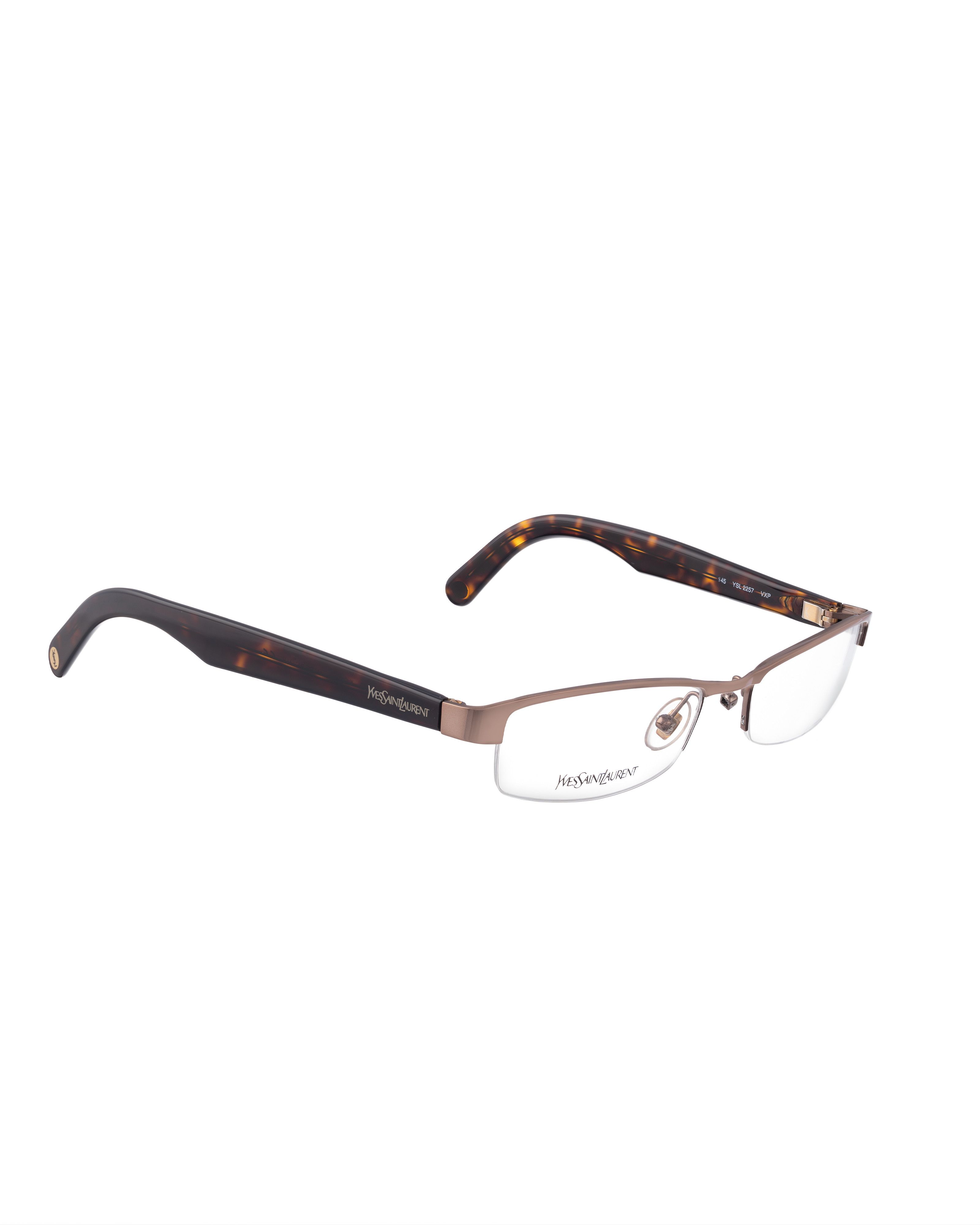 Saint Laurent Paris Yves Saint Laurent 00s Metal Brown Havana HalfRim Glasses Size ONE SIZE - 2 Thumbnail