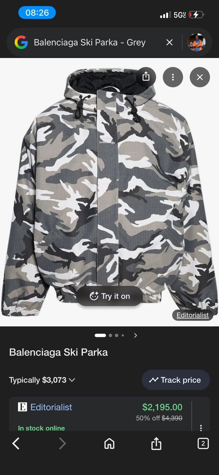 Balenciaga Balenciaga Ski Parka Grey Camo - Size L Size US L / EU 52-54 / 3 - 8 Thumbnail