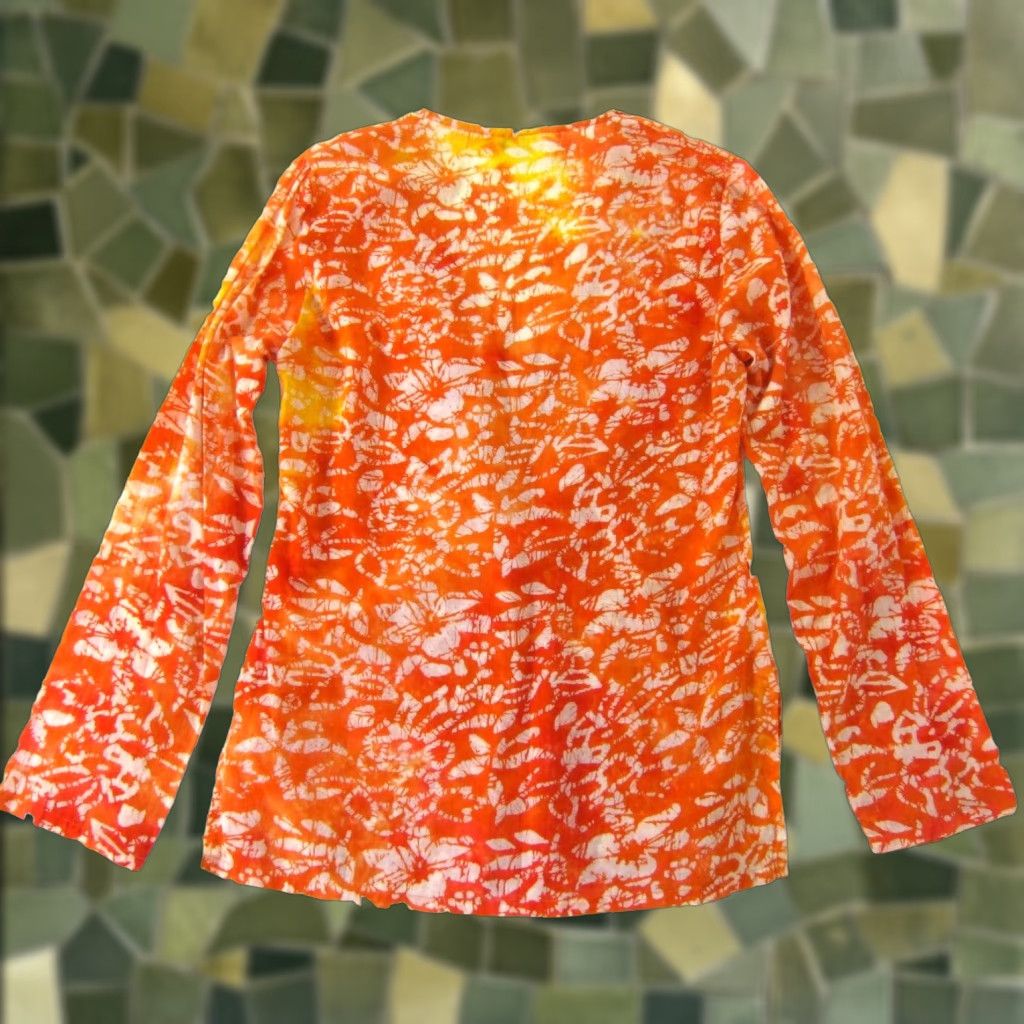 Vintage ISHYU Cotton Orange Yellow Tie Dye Beaded Long Sleeve Tunic Blouse Small Size S / US 4 / IT 40 - 1 Thumbnail