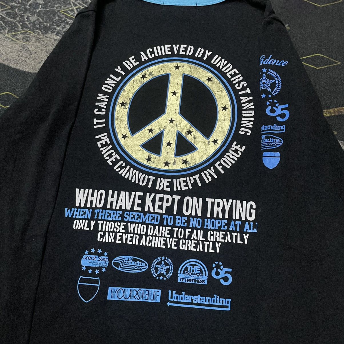 Other 💥Blue Men Trip Peace Quotes Longsleve Tees Size US S / EU 44-46 / 1 - 9 Thumbnail