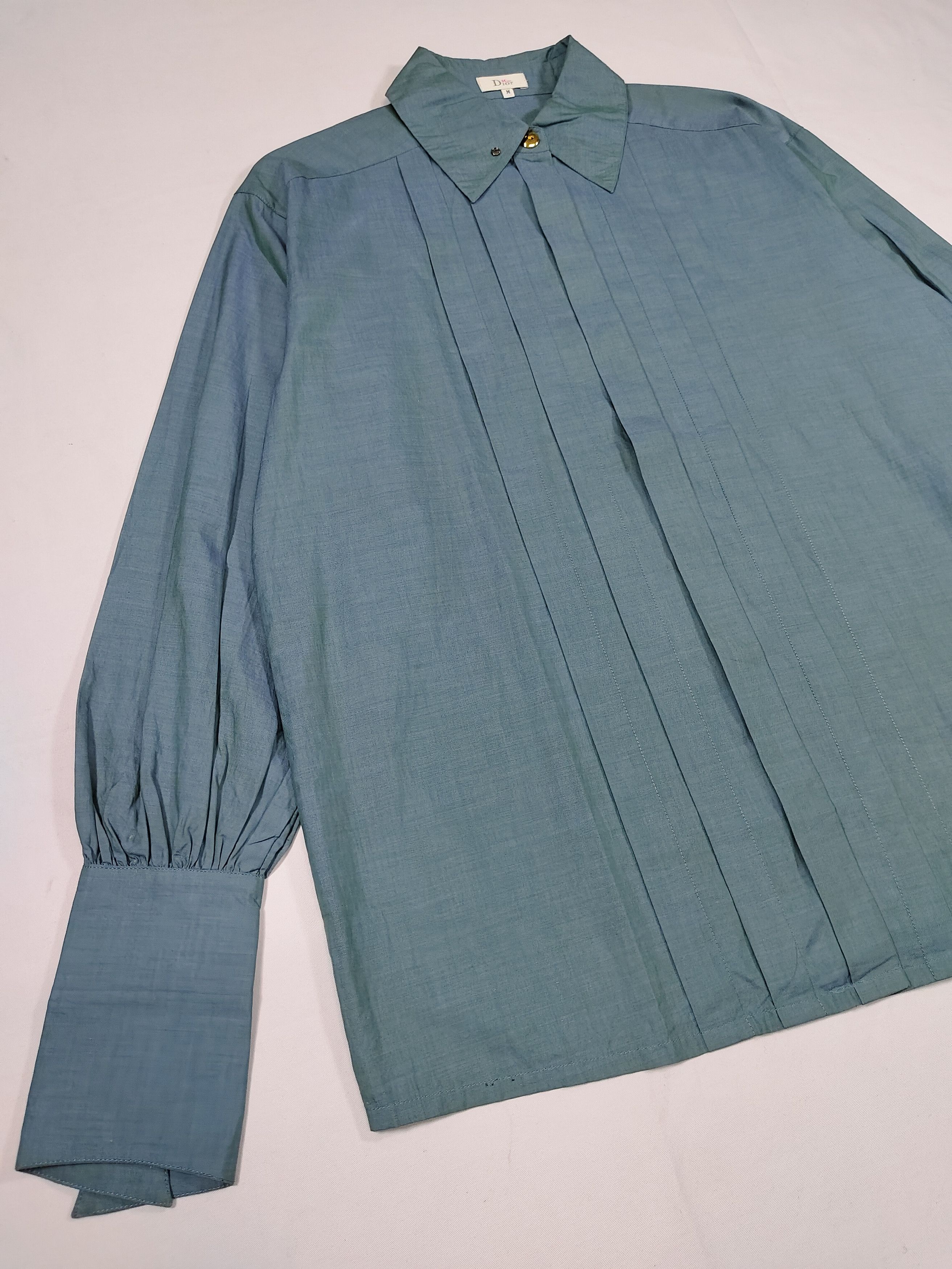 Dior 90s Miss Dior- Classic Couture Pleated Gold Button Blouse Size L / US 10 / IT 46 - 6 Thumbnail