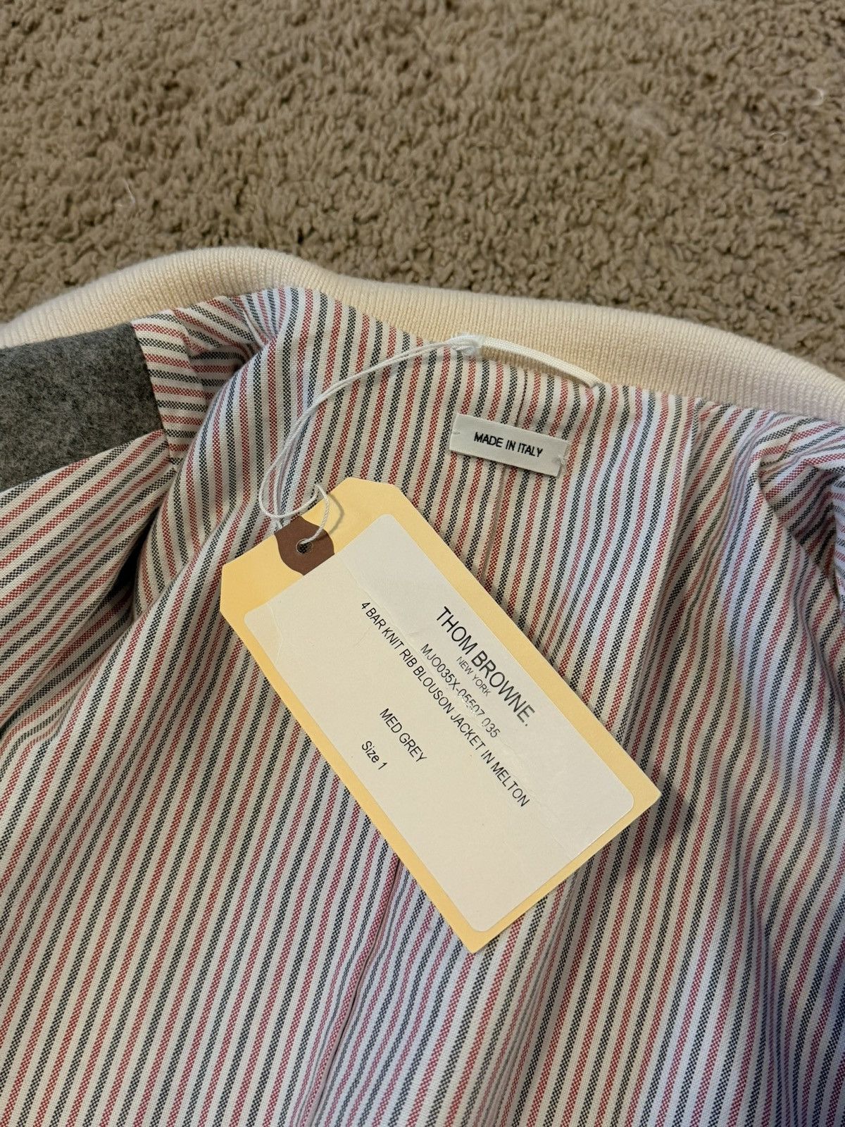 Thom Browne THOM BROWNE Striped leather and wool bomber jacket Size US S / EU 44-46 / 1 - 6 Thumbnail