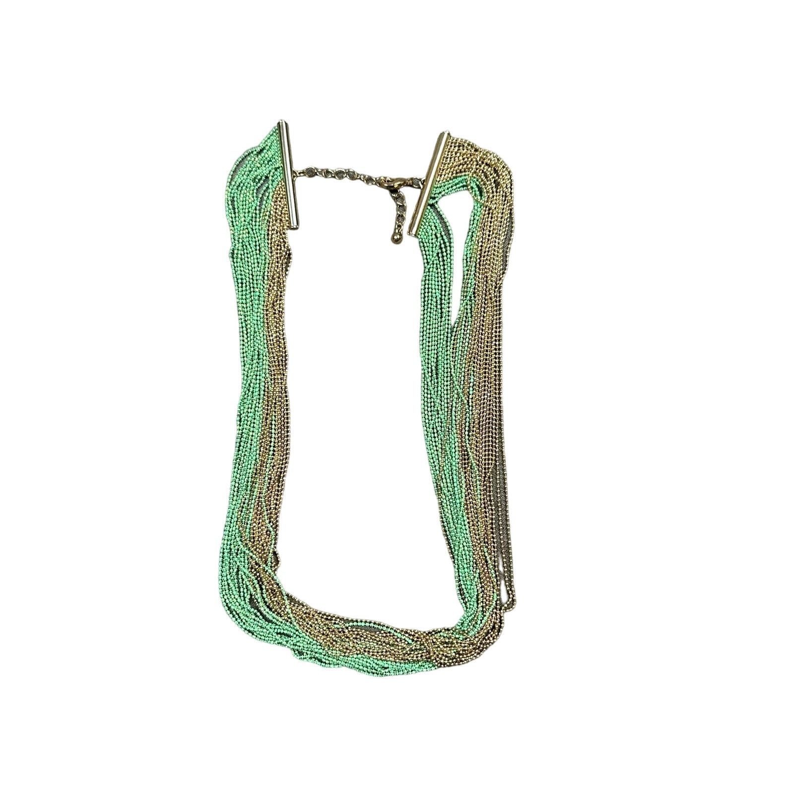 Other ModCloth Chain Arrangement Necklace Mint Green Gold Layered Size ONE SIZE - 1 Thumbnail