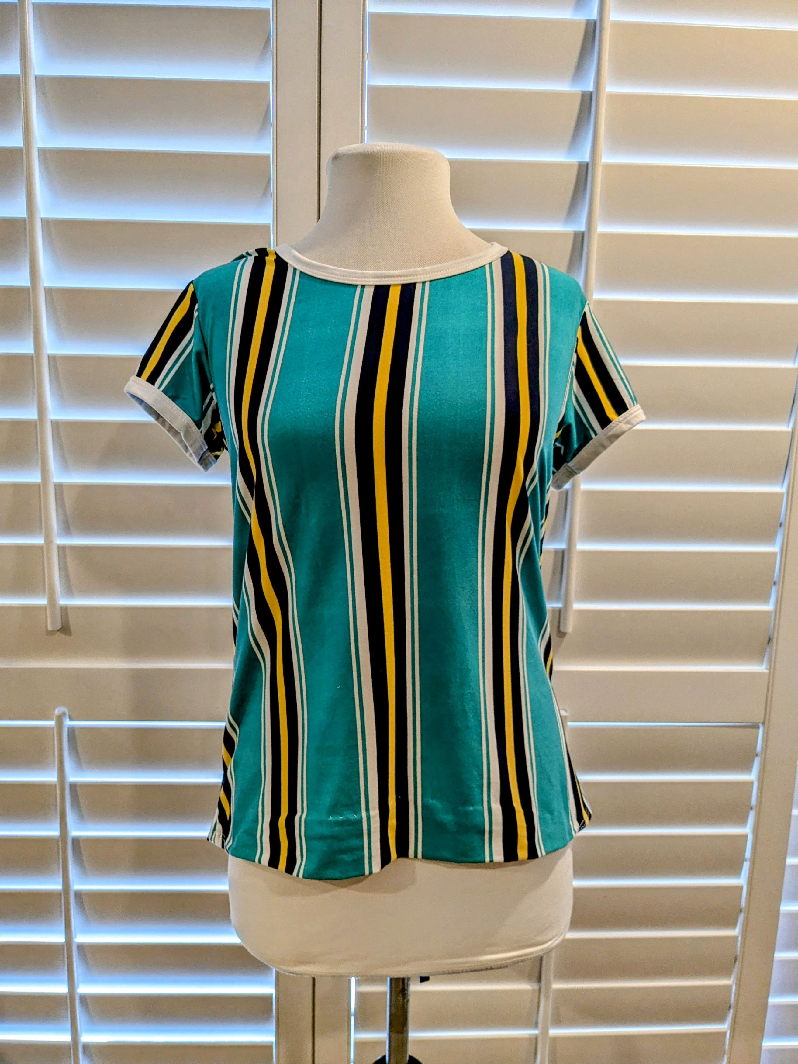 Designer Marci Womens Juniors Green Blue White Yellow Striped Shirt Size XL / US 12-14 / IT 48-50 - 1 Thumbnail