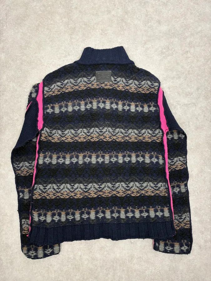 Dolce & Gabbana 2000s Dolce & Gabbana Navy Abstract & Pink Wool Zip-up Sweater Size US M / EU 48-50 / 2 - 6 Thumbnail