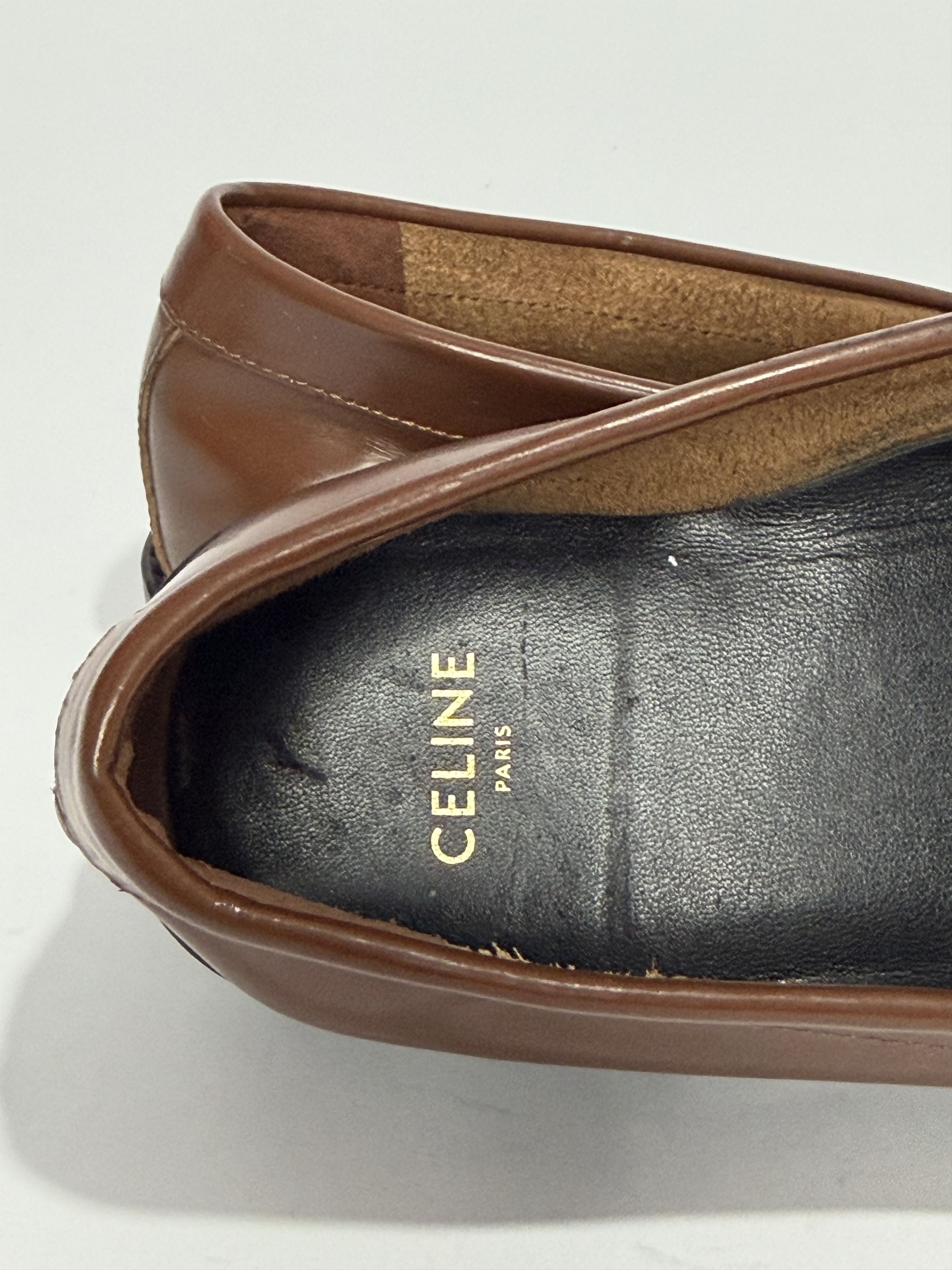 Celine CELINE Brown Triomphe Logo-Embelished Leather Loafers Size US 7.5 / EU 40-41 - 5 Thumbnail