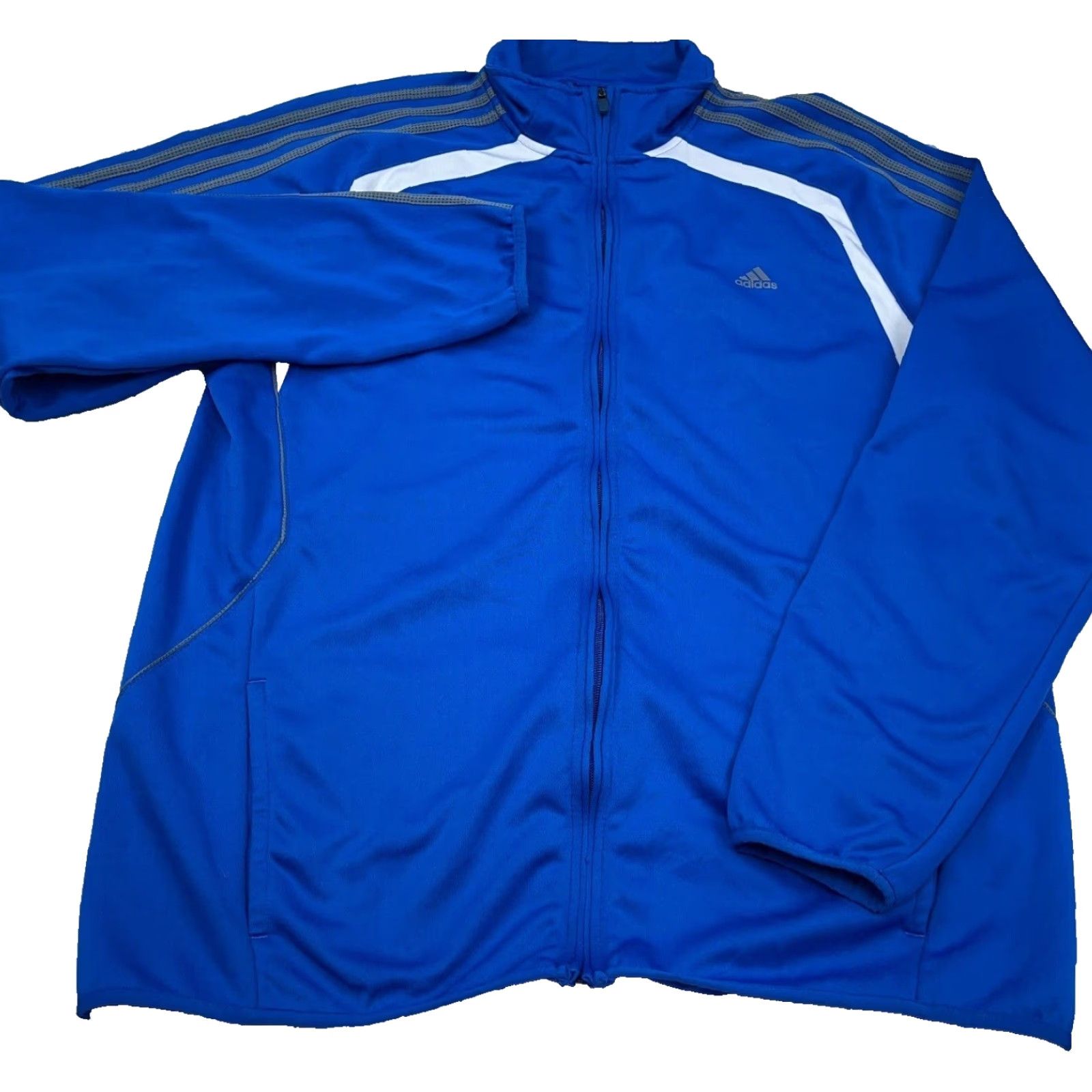 Adidas Adidas Track Jacket Men 2XL Royal Blue Gray Full Zip Sweatshirt Warm Up Run Shirt Jacket Size US XXL / EU 58 / 5 - 2 Thumbnail