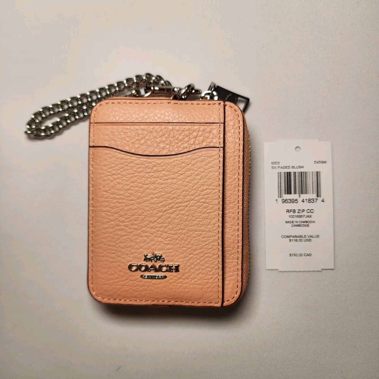 Coach NWT 6303 Coach Zip Card Case With Chain Leather Faded Blush Size ONE SIZE - 1 Thumbnail