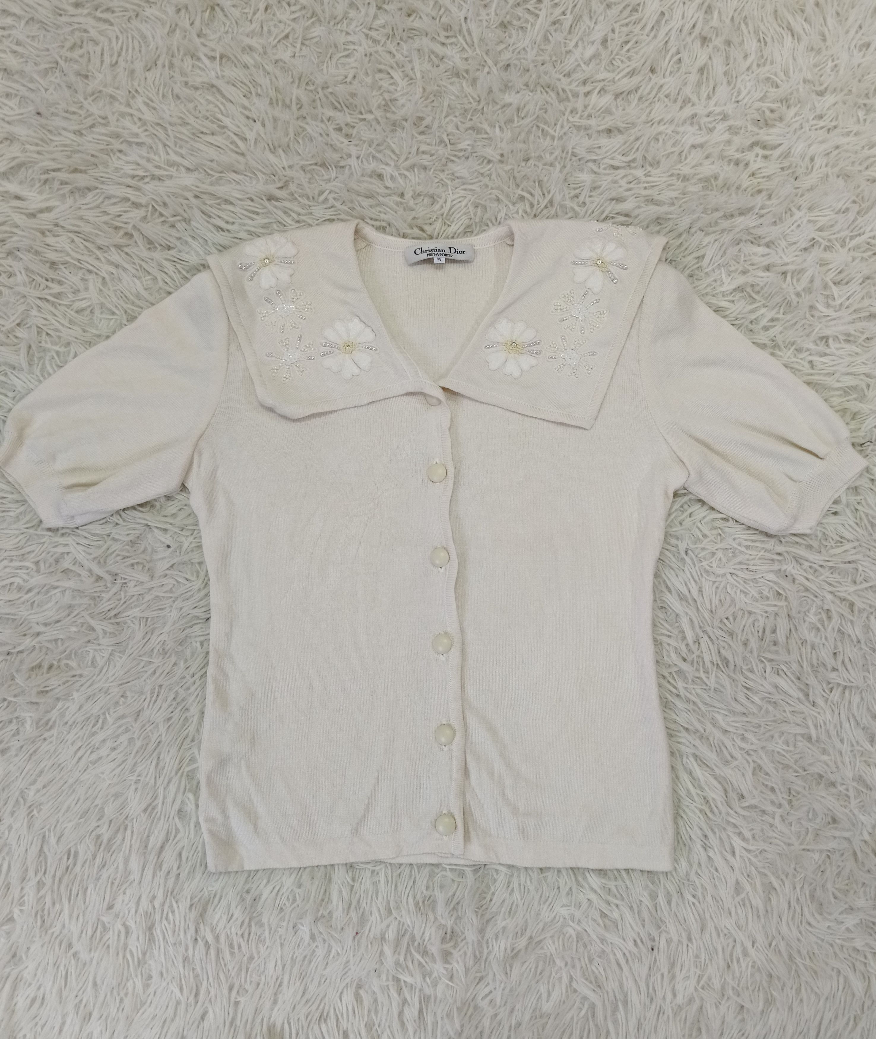 Dior CHRISTIAN DIOR EMBROIDERED FLOWER COLLAR KNIT CARDIGAN Size US M / EU 48-50 / 2 - 1 Thumbnail