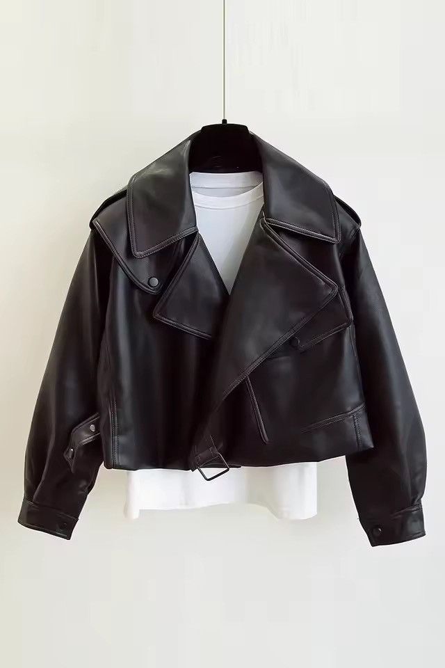 Japanese Brand Cropped black faux pu leather jacket Size S / US 4 / IT 40 - 1 Thumbnail