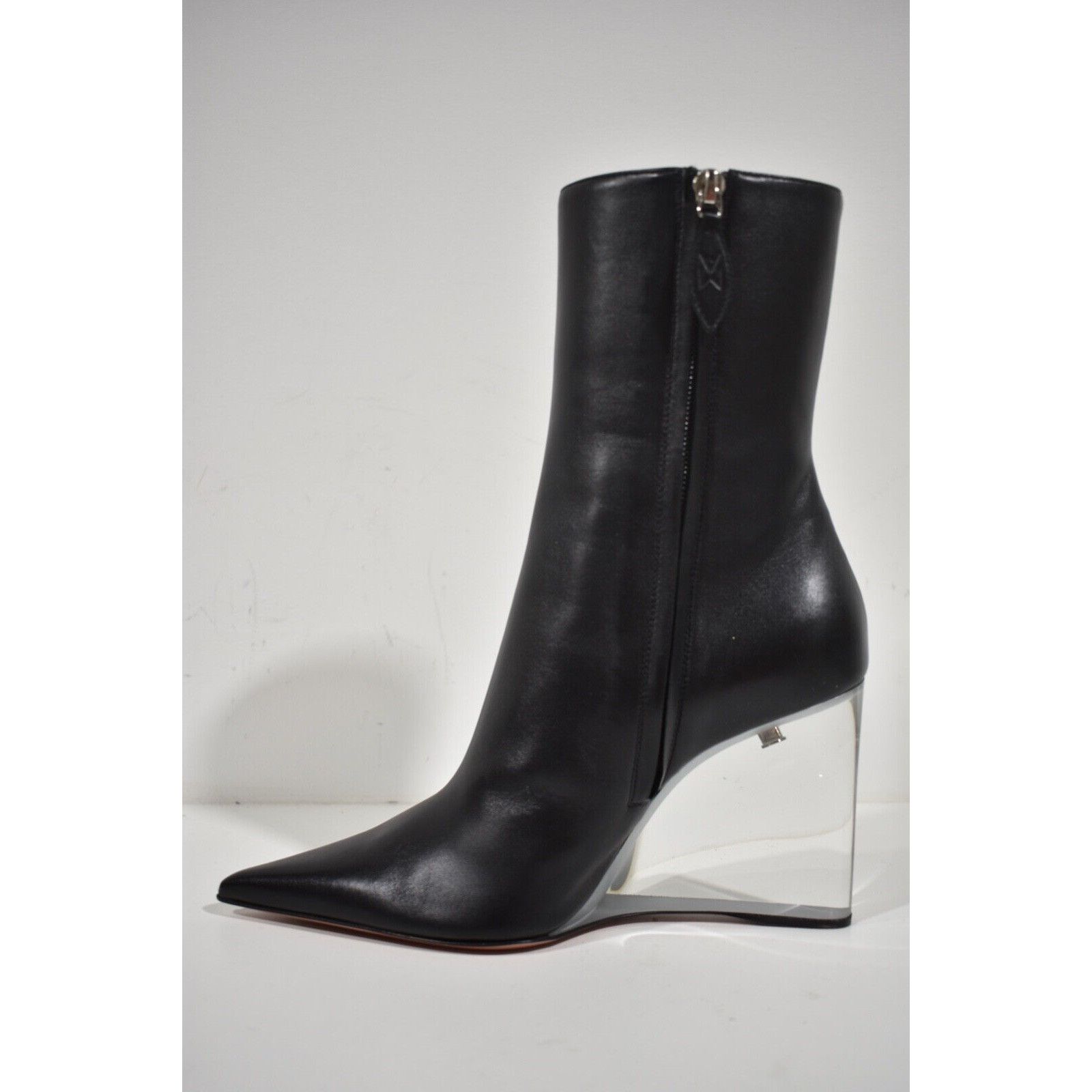 Amina Muaddi Amina Muaddi Pernille Half Glass Black Leather Clear Wedge Size US 8.5 / IT 38.5 - 10 Thumbnail