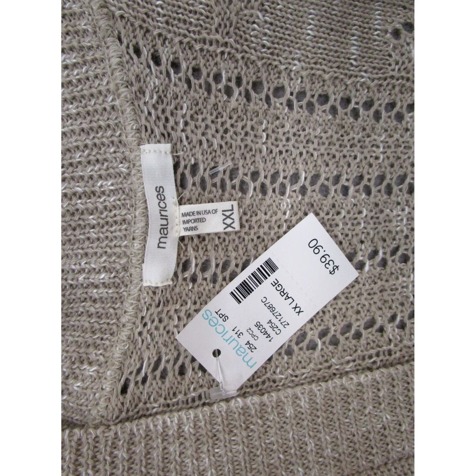 Vintage Maurices Women's Cardigan Shawl Open Front Knit Sweater 2XL Beige NEW Size XXL / US 16-18 / IT 52-54 - 2 Thumbnail