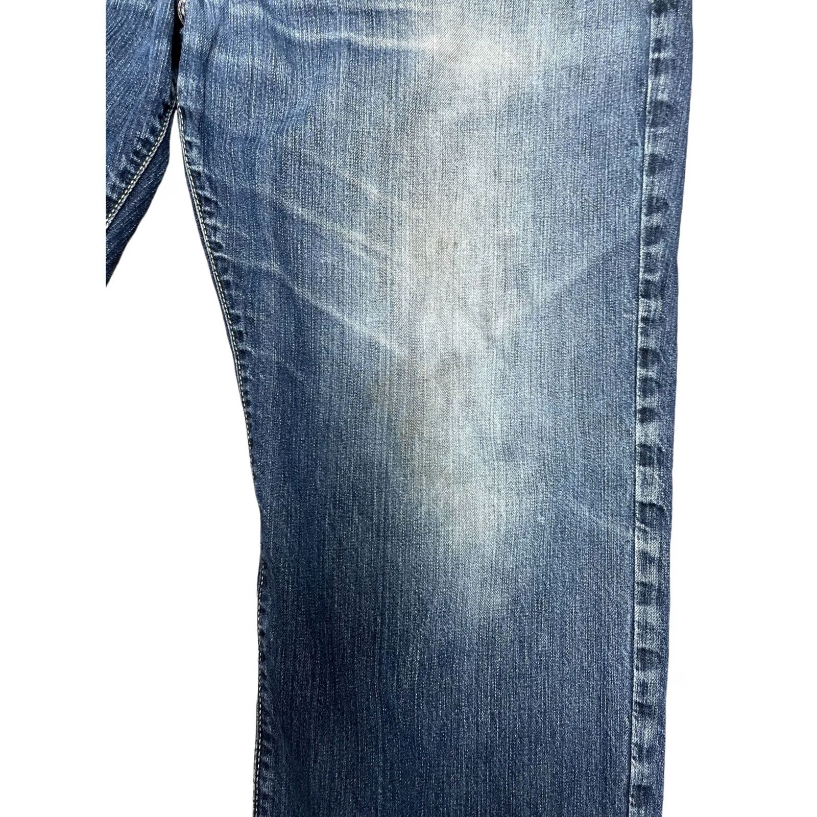 Lucky Brand VINTAGE Lucky Brand Jeans Mens Blue Denim Straight Leg 38x32 5-Pocket Belt Loops Regular Fit Stained Denim Pants Size US 38 / EU 54 - 5 Thumbnail