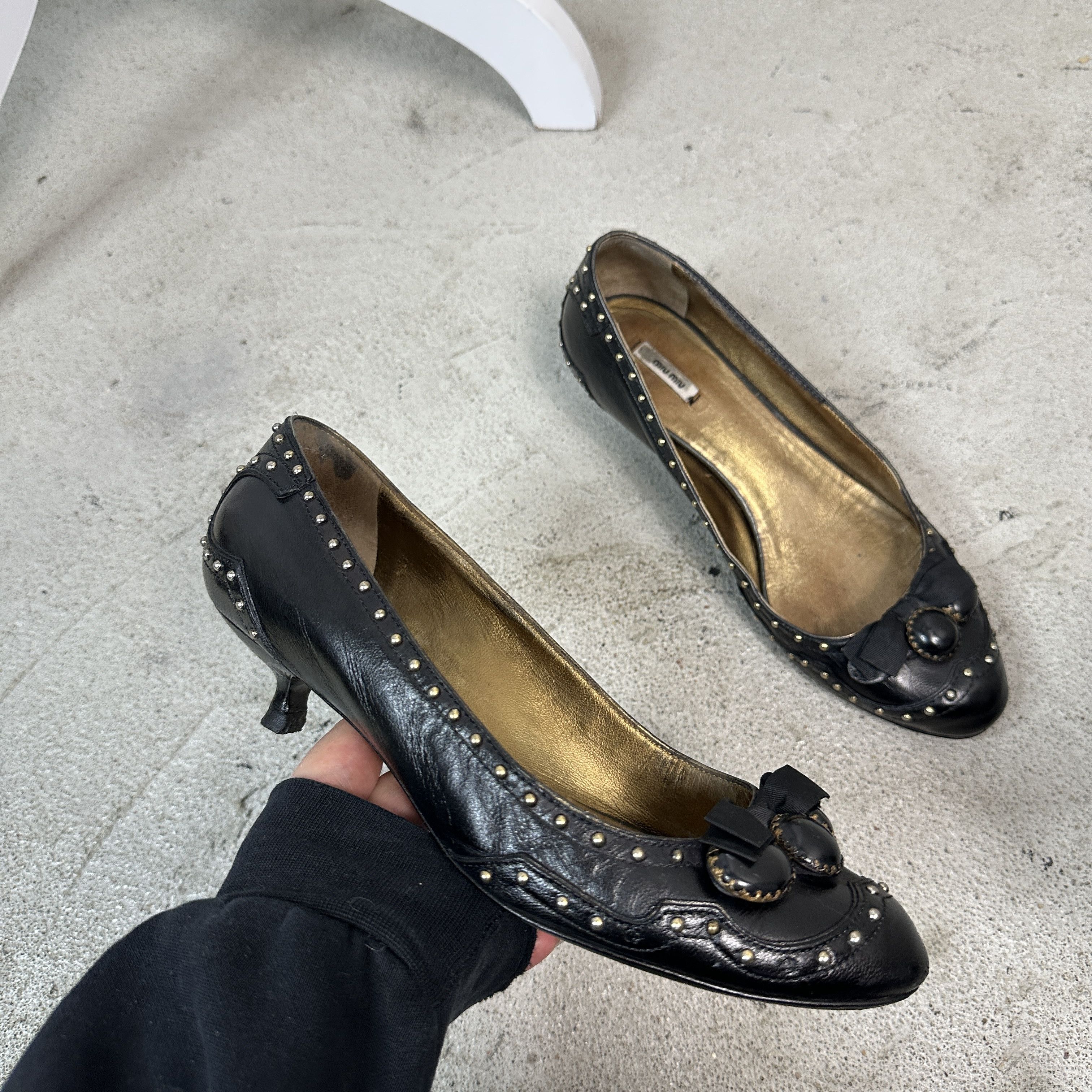 Miu Miu × Vintage Vintage Avant Garde Leather Miu Miu Studded 00s Heels Size US 5 / IT 35 - 8 Thumbnail