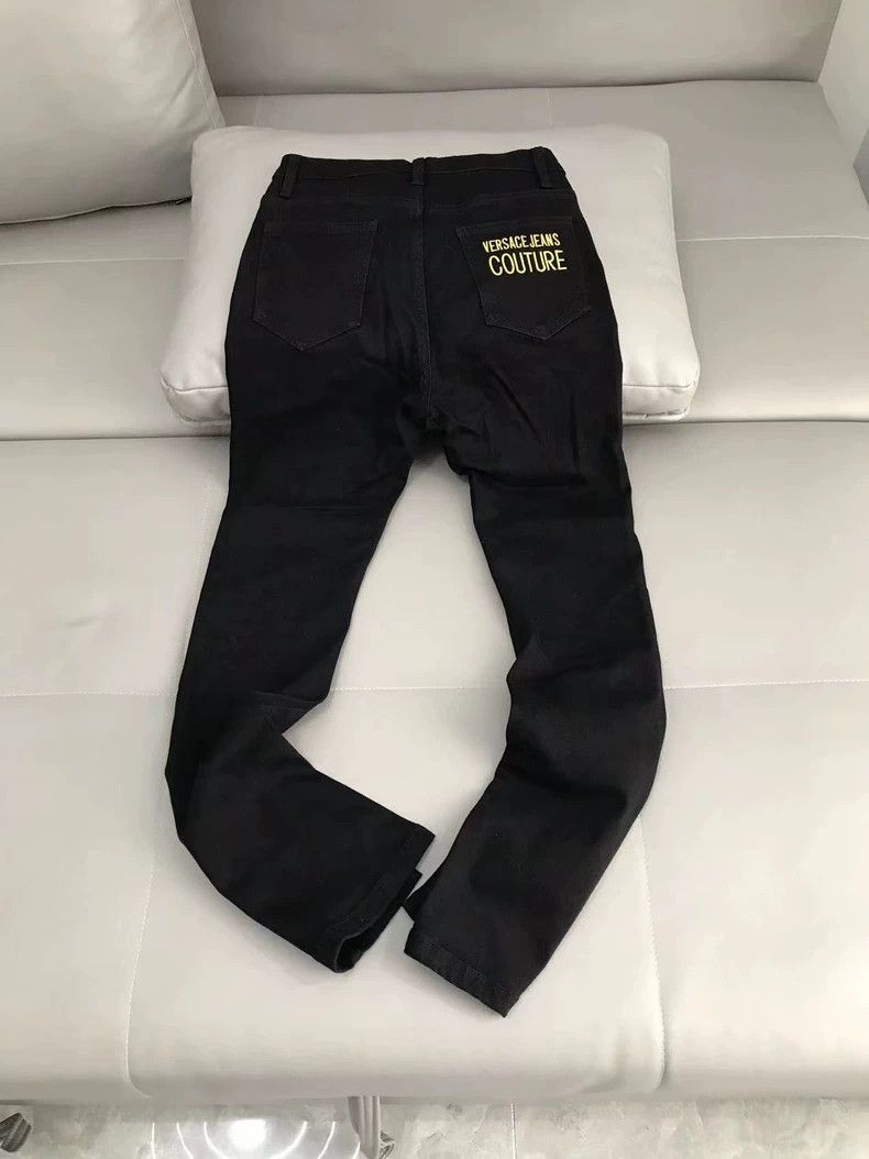 Versace Versace Black and gold Medusa straight-leg slit jeans Size 35" - 2 Thumbnail