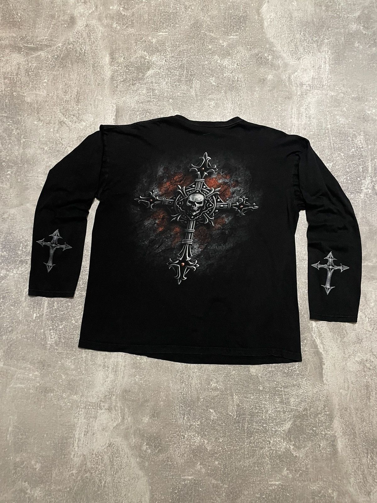 Affliction × Ed Hardy Vintage Black Metal Vampire Cross Full Print Long Sleeve Size US XL / EU 56 / 4 - 19 Thumbnail