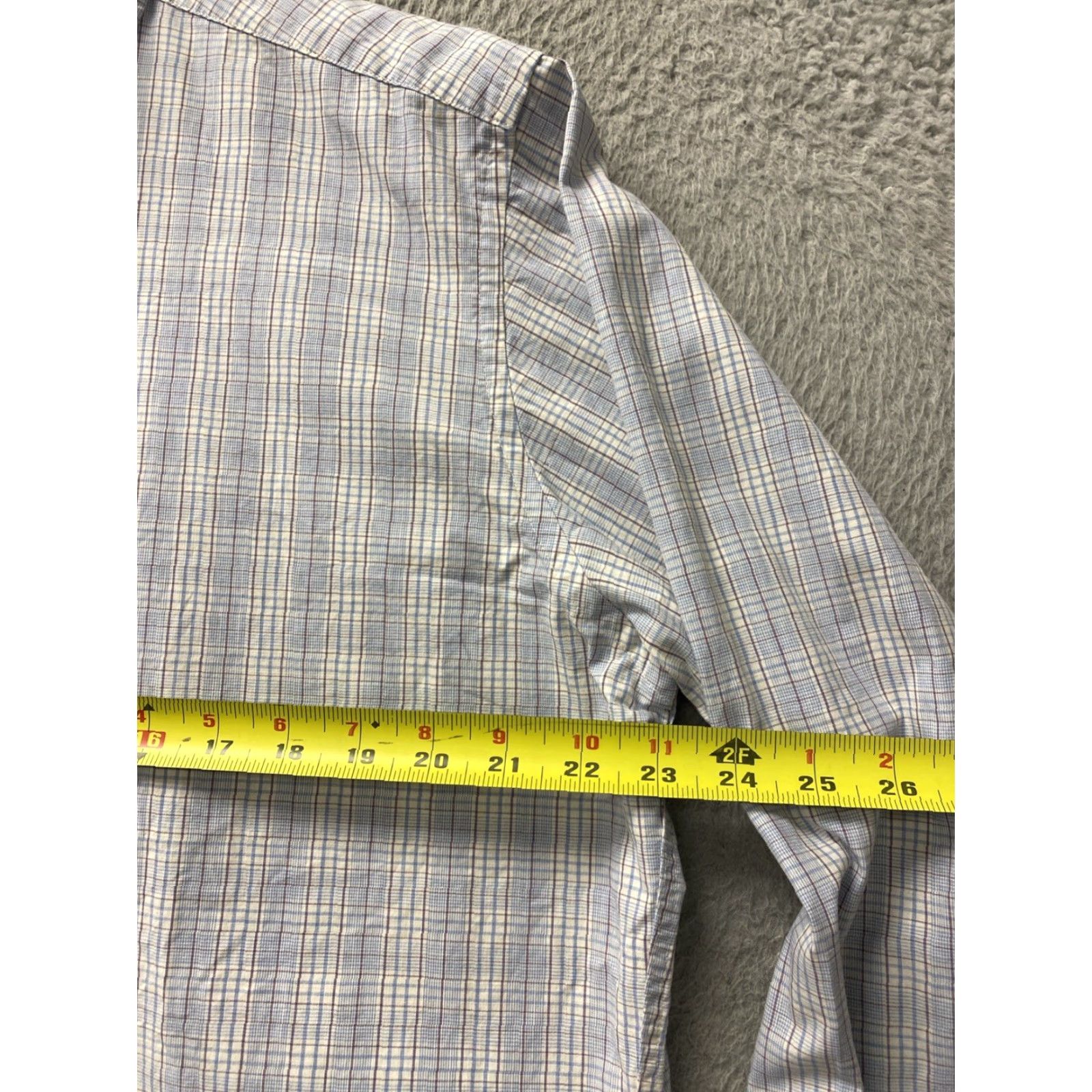 David Donahue VINTAGE David Donahue Dress Shirt Men 17 Blue Gingham Formal Business Casual Classic Fit Size 46R - 6 Thumbnail