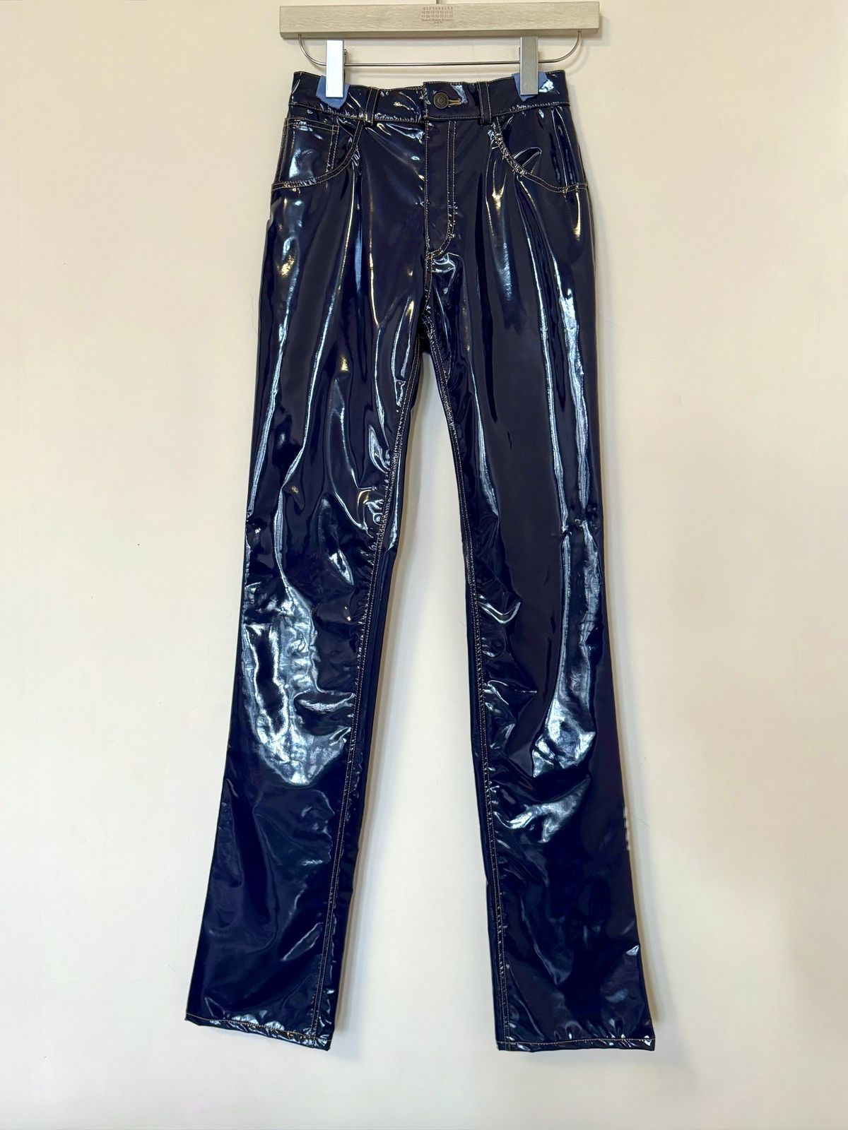 Ottolinger Navy Faux-Leather Trousers Size US 29 - 1 Thumbnail