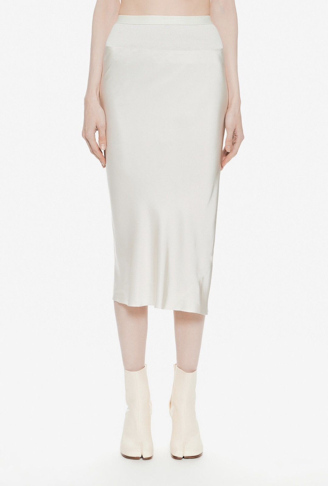 Rick Owens Last Rick Owens Satin Midi Skirt in White Size 28" / US 6 / IT 42 - 1 Thumbnail