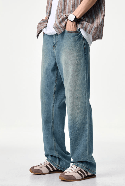 Japanese Brand × Jean Men's elastic retro distressed trendy clanfit straight jeans Size US 32 / EU 48 - 2 Thumbnail