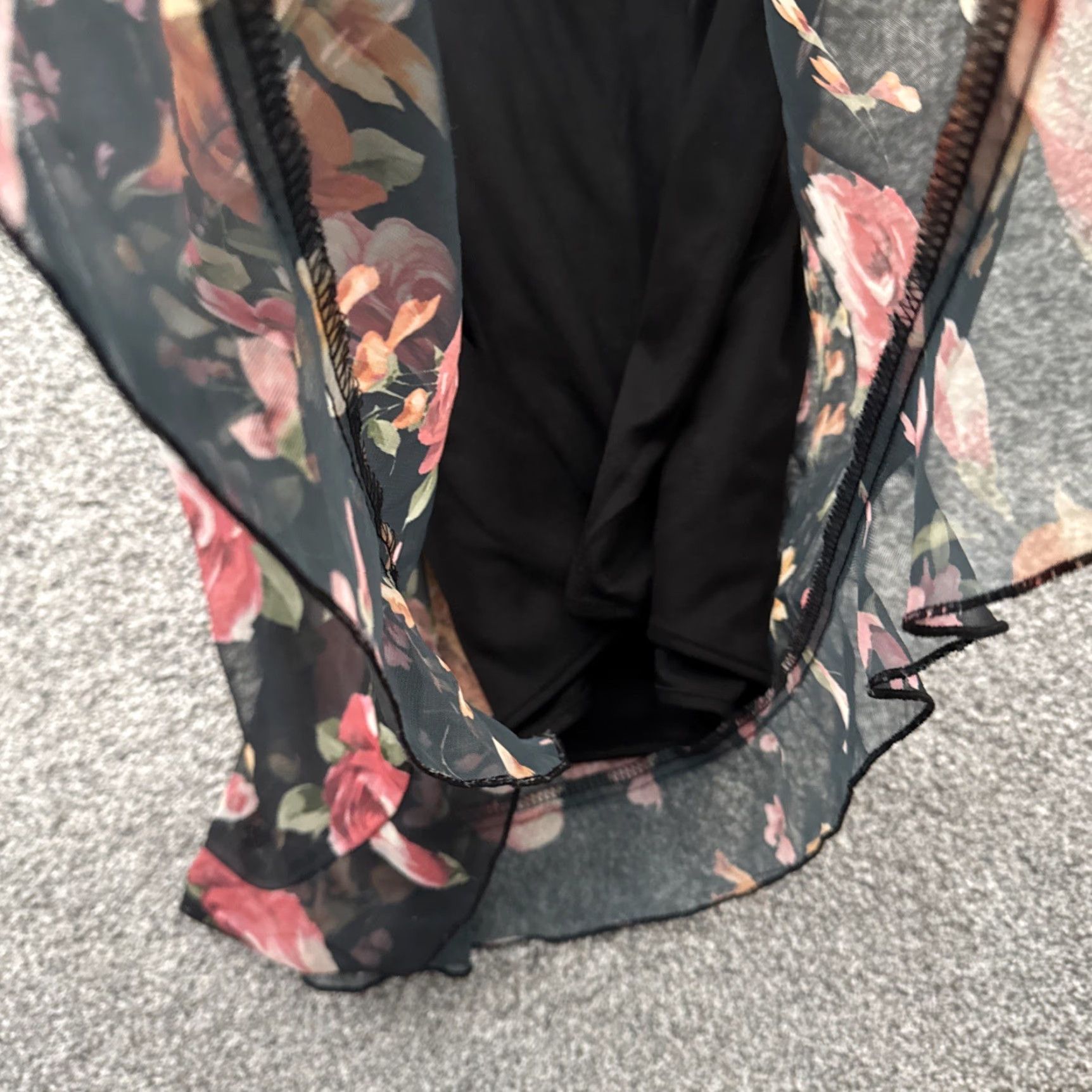 Vintage VINTAGE 90s MSK Dress Women M A-Line Sleeveless Floral Sheer Ruffle Midi Black USA Women Size M / US 6-8 / IT 42-44 - 7 Thumbnail