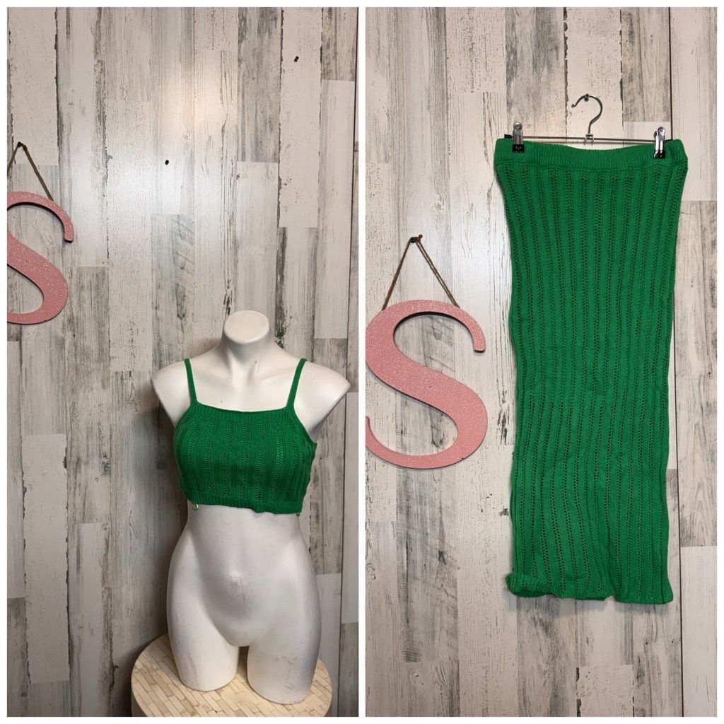 Freeman Fredman 1996 Green Knit Crop Top & Midi Skirt Set Size Small nwt Size 26" / US 2 / IT 38 - 1 Thumbnail