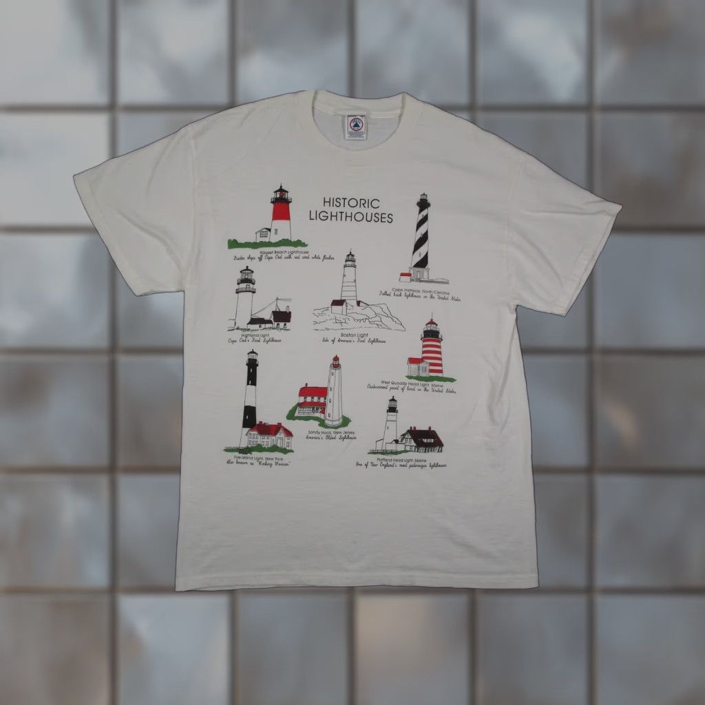 Delta VINTAGE Delta Shirt Mens Large White Historic Lighthouses Graphic Tourists Nautical 90s Souvenir Size US L / EU 52-54 / 3 - 1 Thumbnail