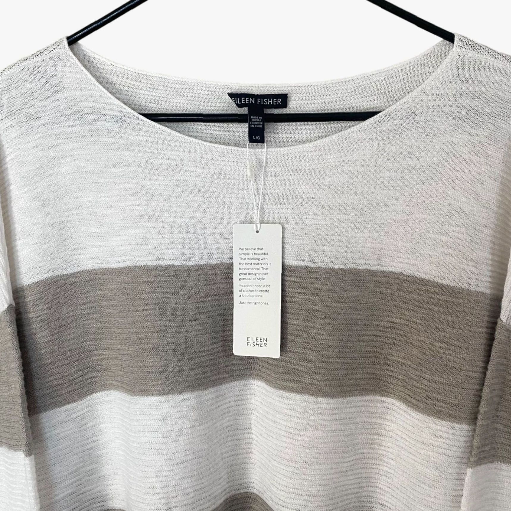 Eileen Fisher Eileen Fisher Women's Blouse Shirt Long Sleeve Organic Linen Cotton Striped Bateau Neck Large White Size L / US 10 / IT 46 - 5 Thumbnail